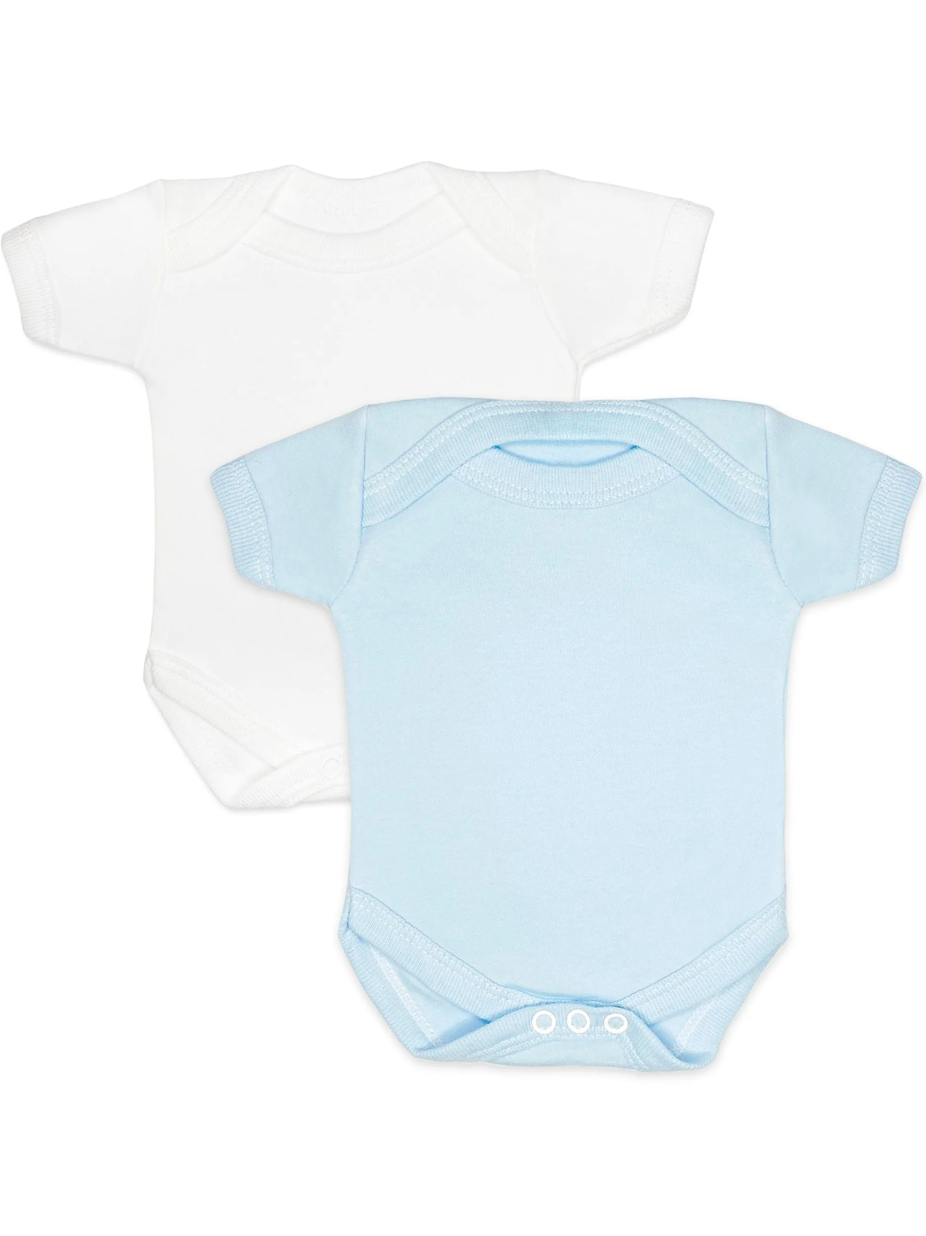 2 Pack - 100% Cotton Blue & White Short Sleeved Bodysuits