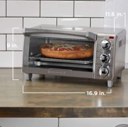 4-Slice Toaster Oven, Even Toast, 4 Cooking Functions Bake, Broil, Toast and Keep Warm, Removable Crumb Tray, Timer