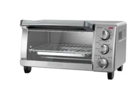 4-Slice Toaster Oven, Even Toast, 4 Cooking Functions Bake, Broil, Toast and Keep Warm, Removable Crumb Tray, Timer