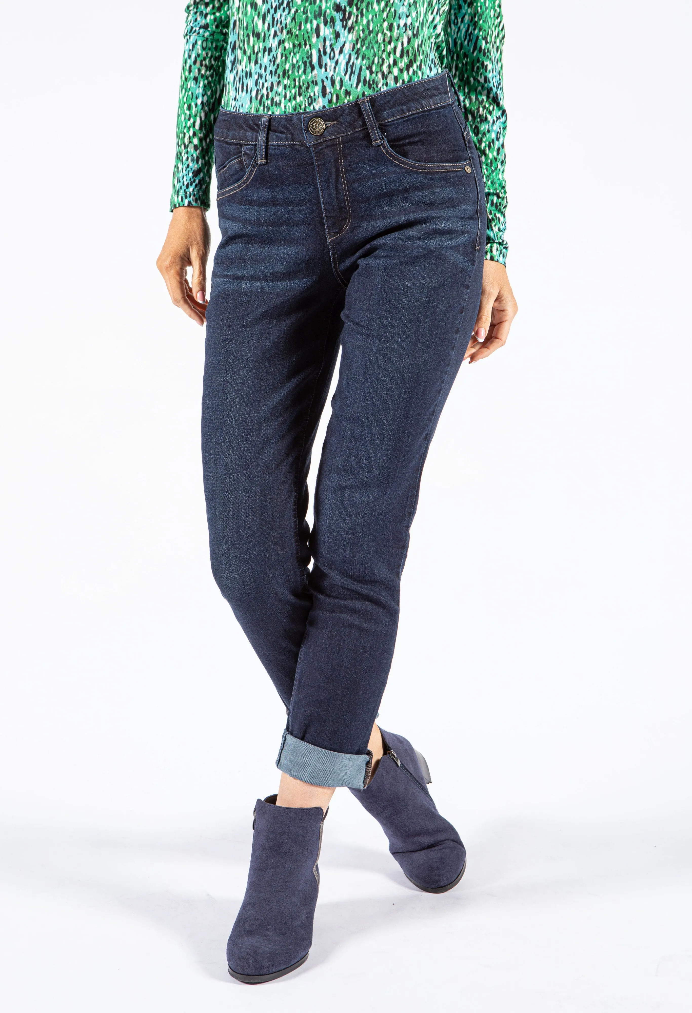 Ab solution Mid Rise Indigo Girlfriend Jeans