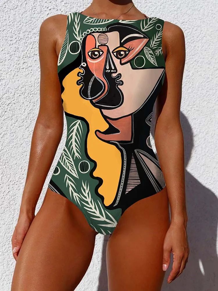 Abstract Painting One Piece Swimsuit