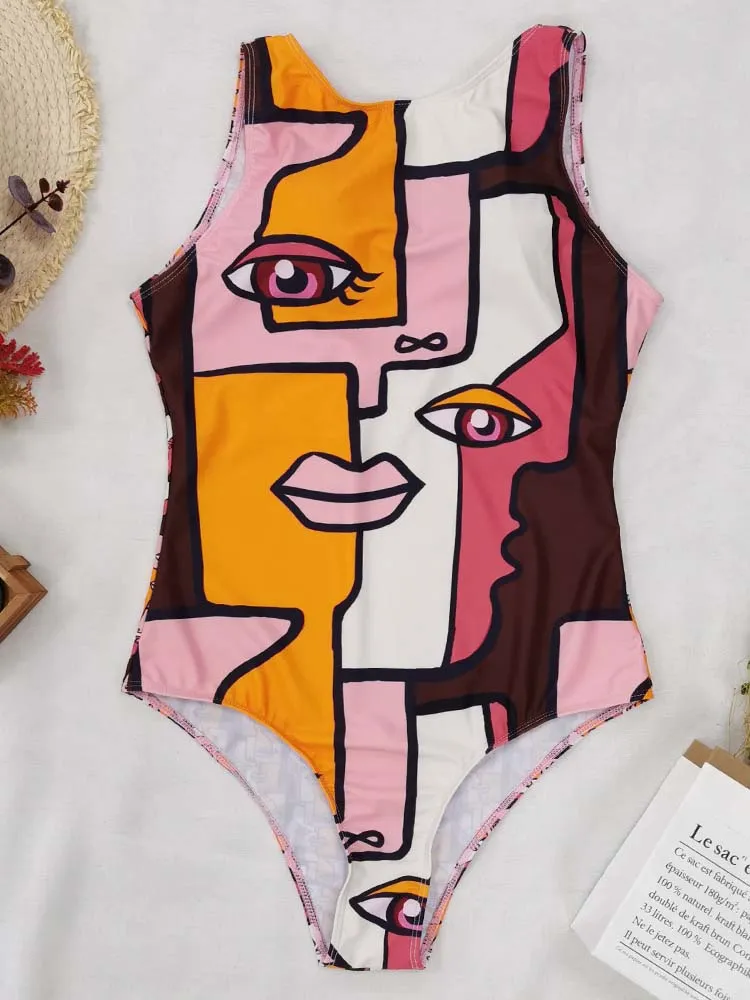 Abstract Painting One Piece Swimsuit