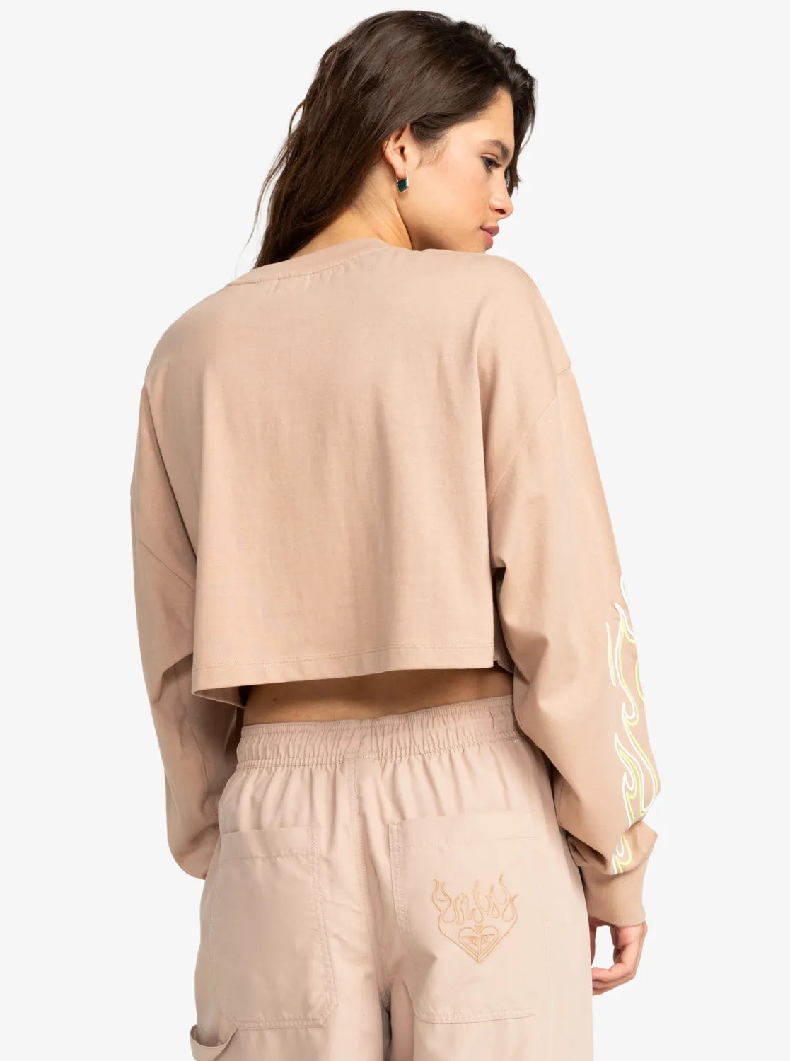 Active Collection Cropped Oversized Long Sleeve T-Shirt - Warm Taupe