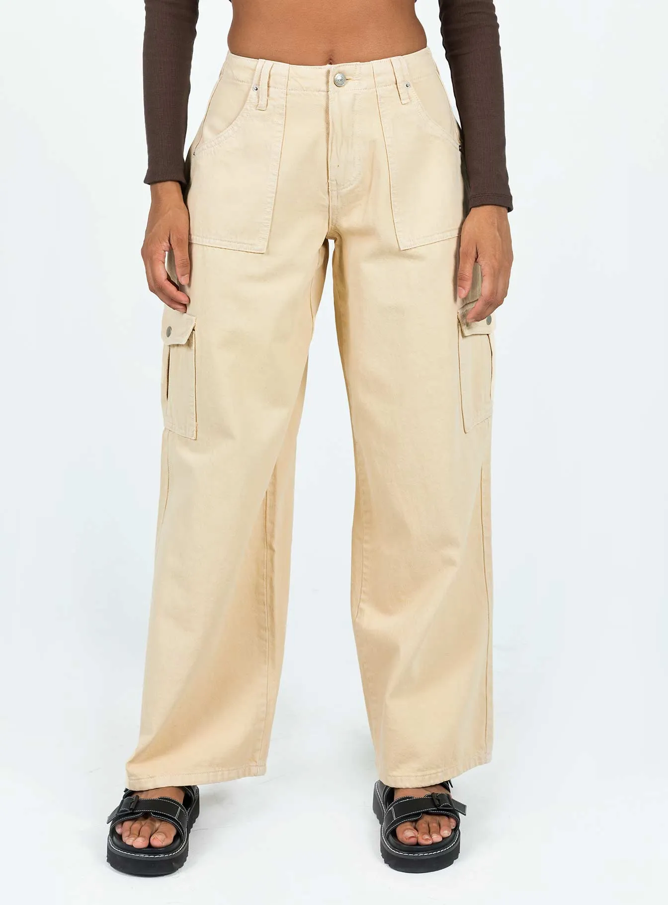 Adrianne Wide Leg Cargo Jeans Stone