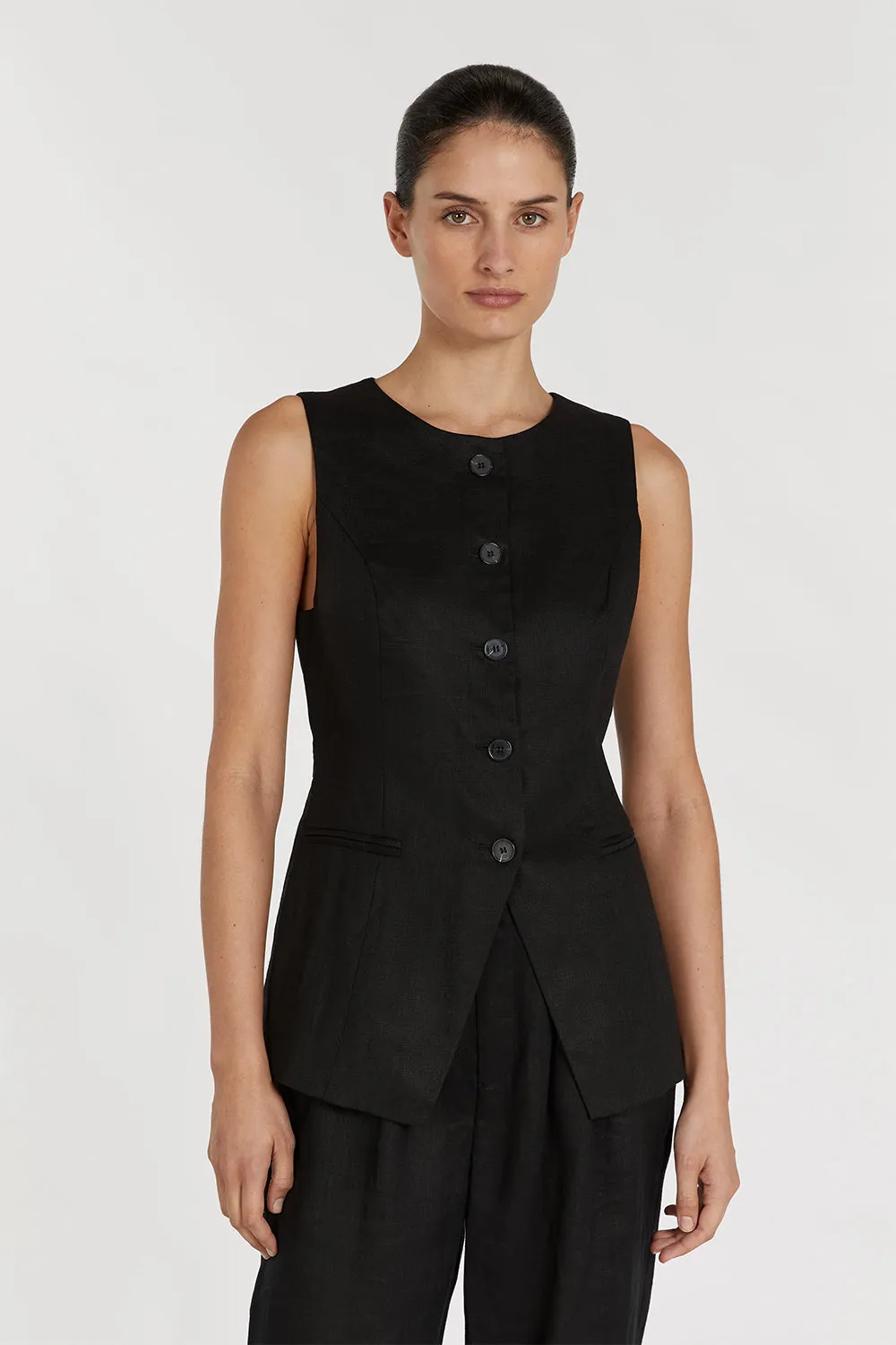 ALESSIA BLACK LINEN VEST