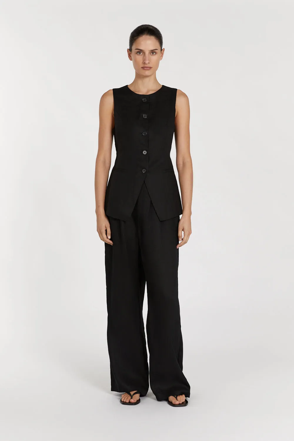 ALESSIA BLACK LINEN VEST