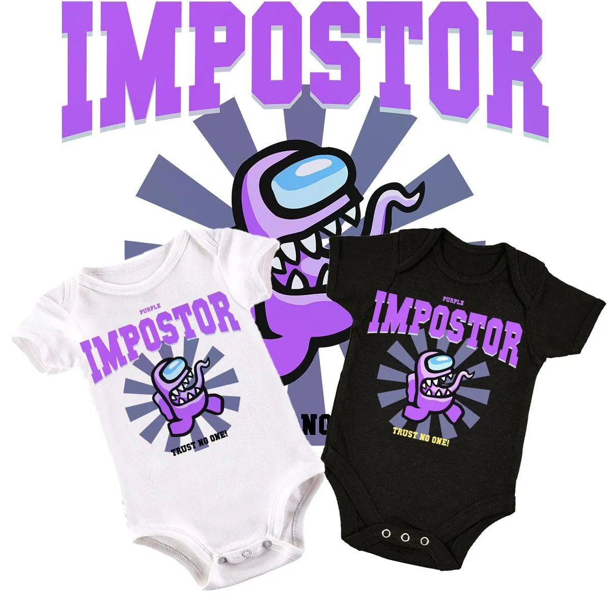 Among Us Trust No One! Impostor Short Sleeved Black Purple Baby & Toddler Body Suit