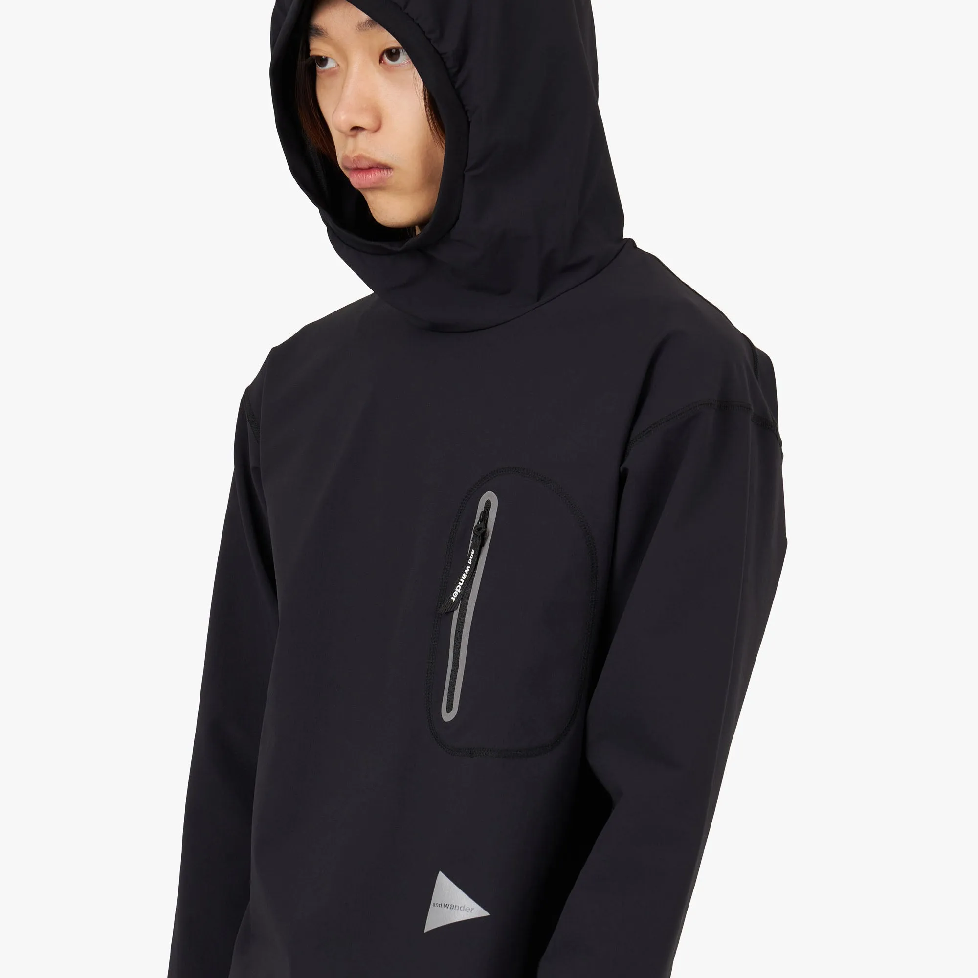 and wander Hybrid Warm Pocket Hoodie / Black