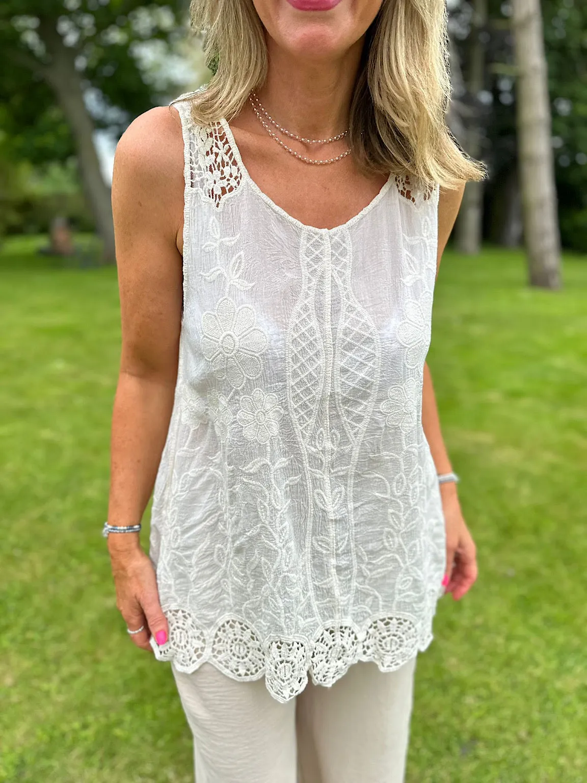 Antique Cream Lace Detail Vest Jenny