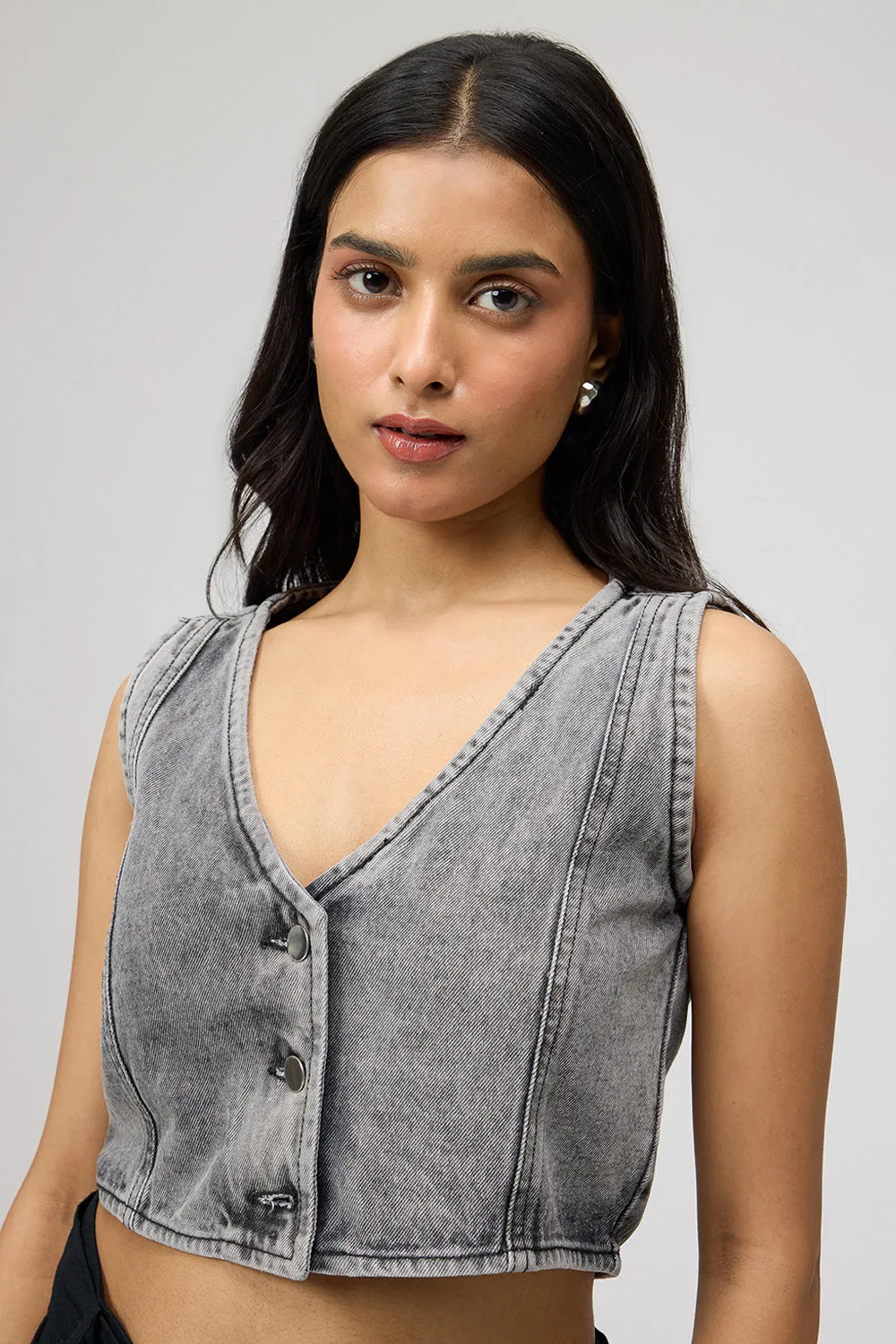 Ash Grey Denim Vest