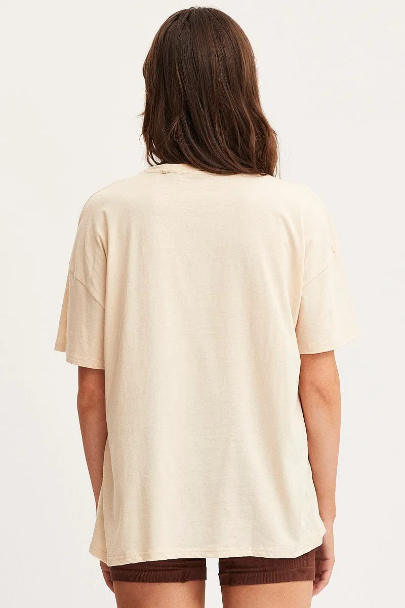 Beige Graphic T Shirt Short Sleeve