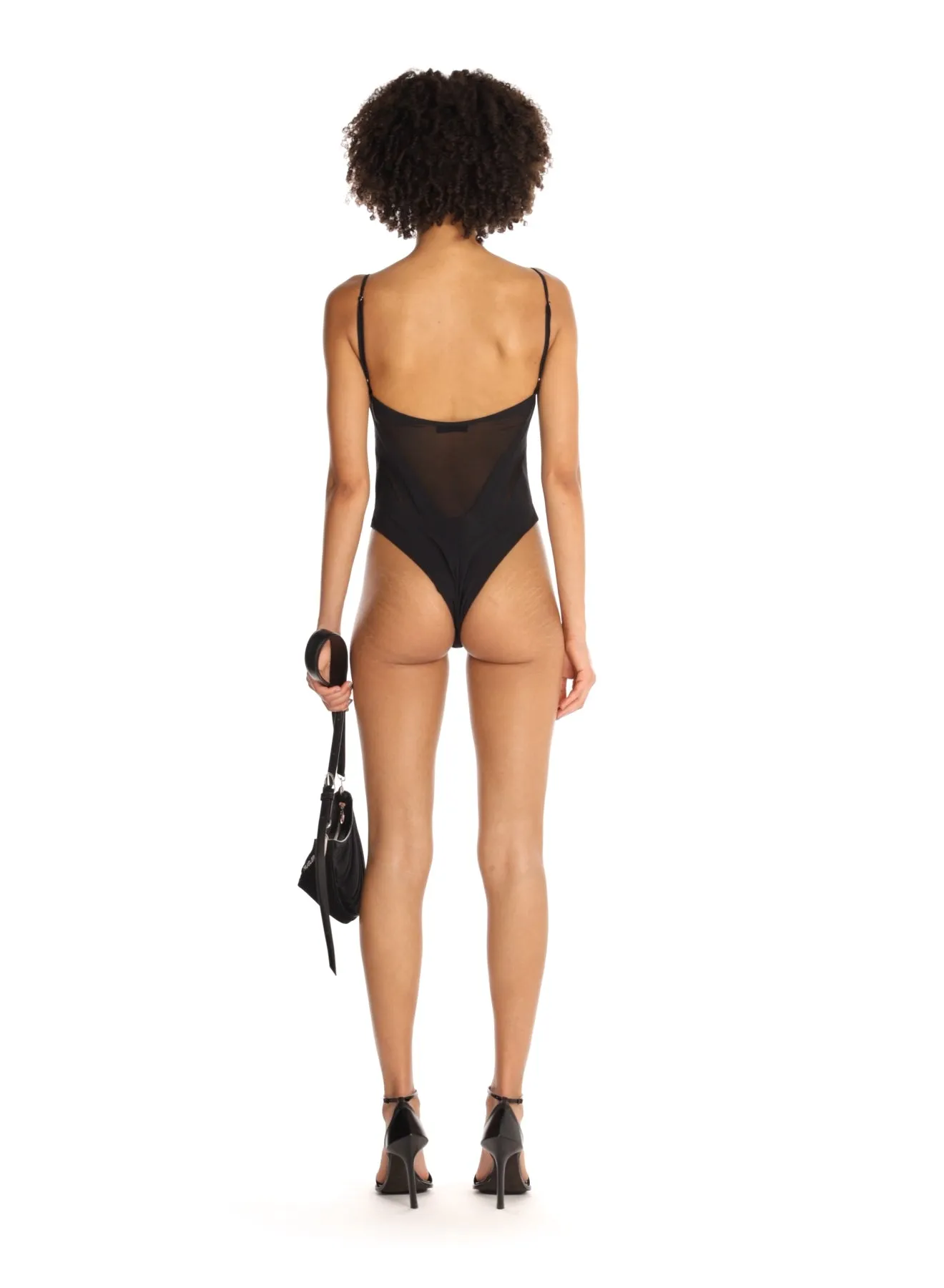 black corseted one-piece