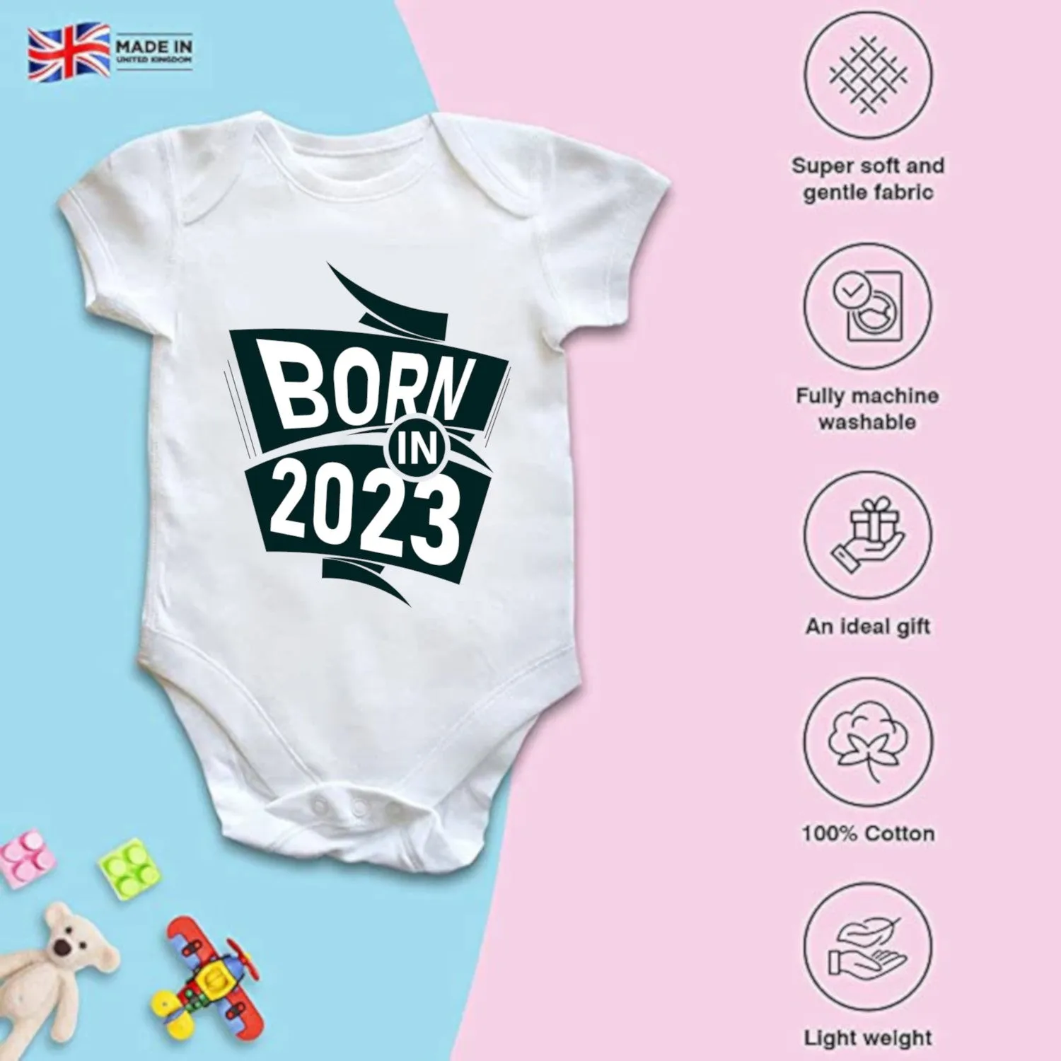 Born in 2023 Short Sleeved Baby Vest Bodysuit