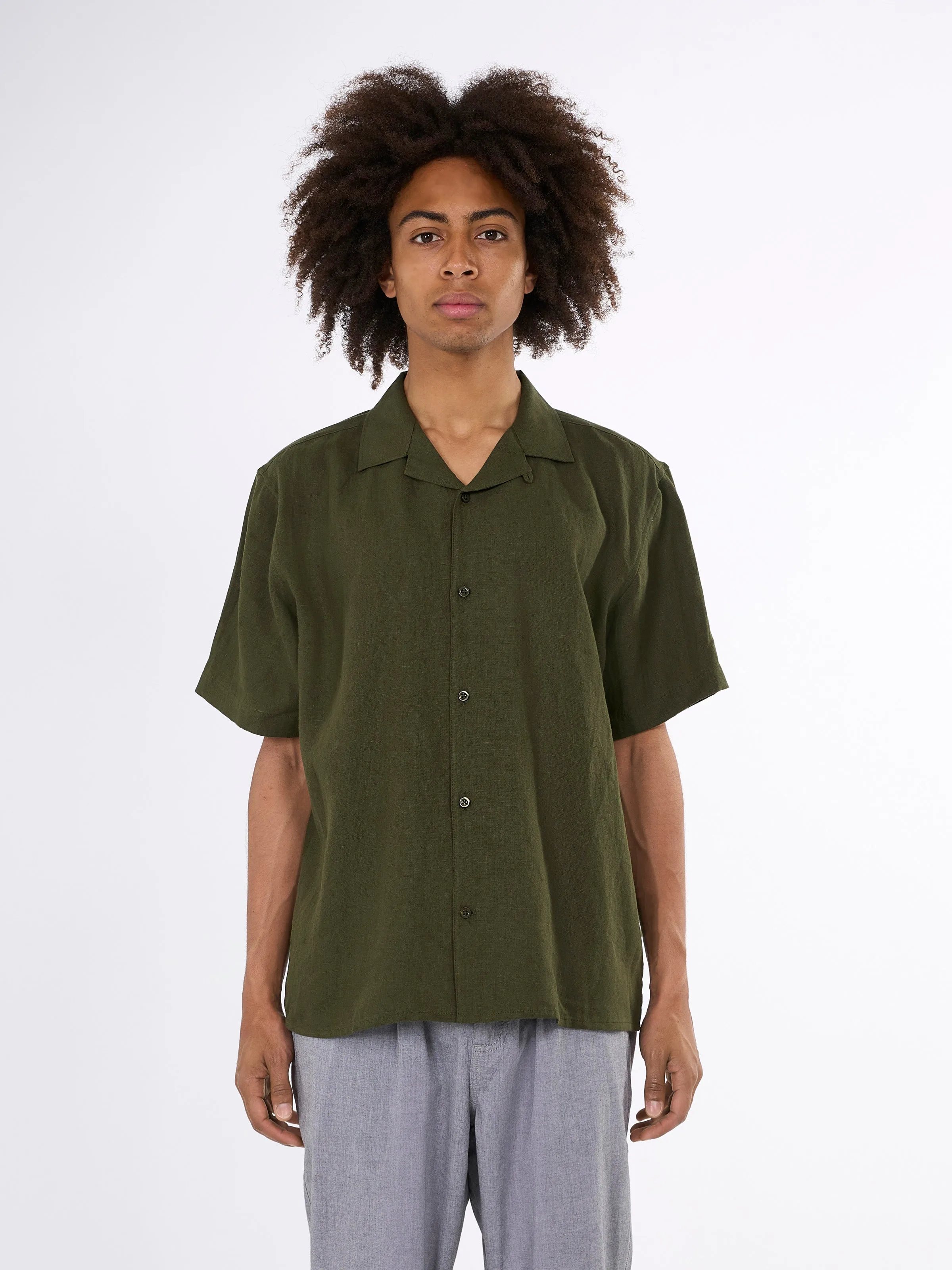 Box fit short sleeved linen shirt - Forrest Night