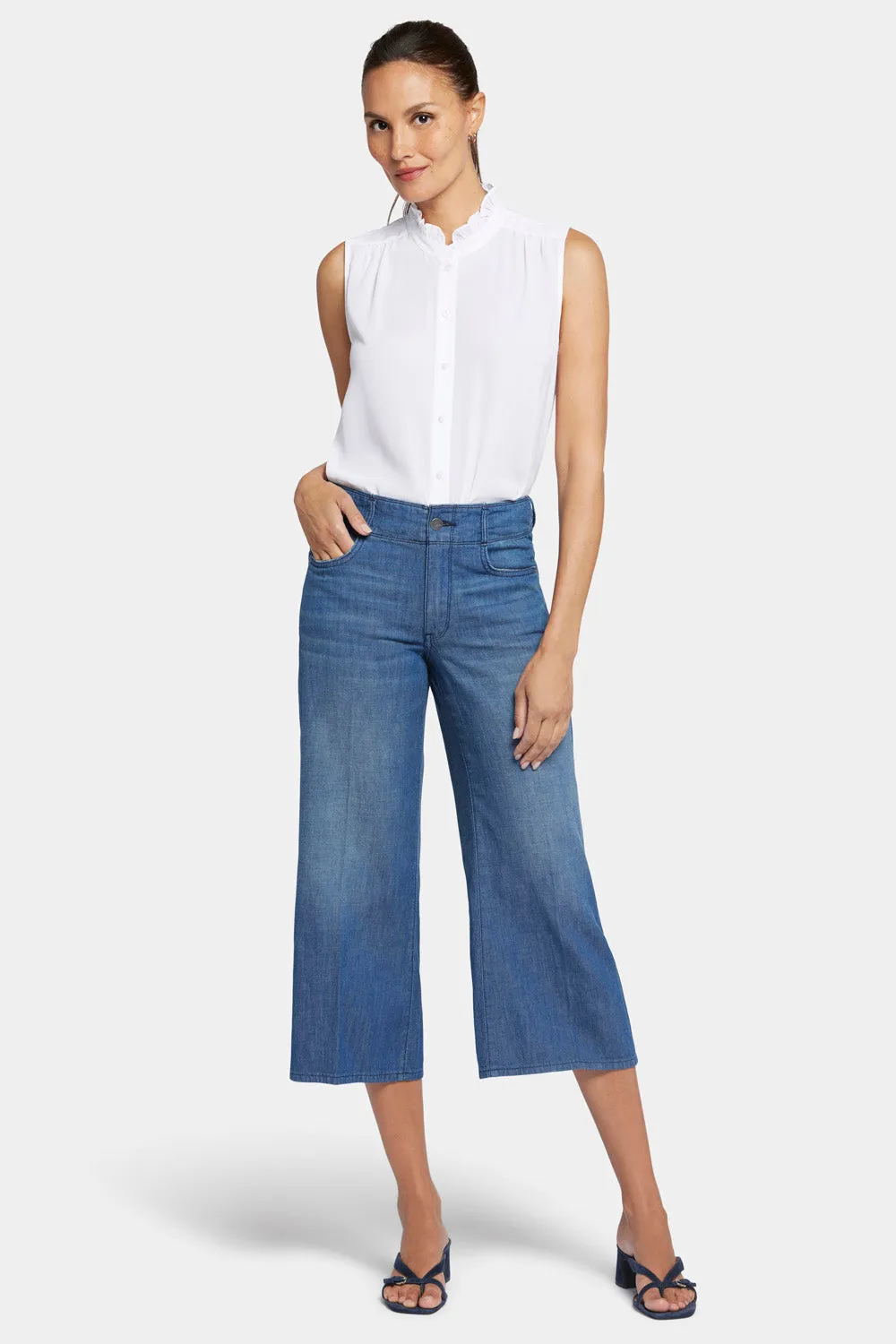 Brigitte Wide Leg Capri Jeans - Mission Blue