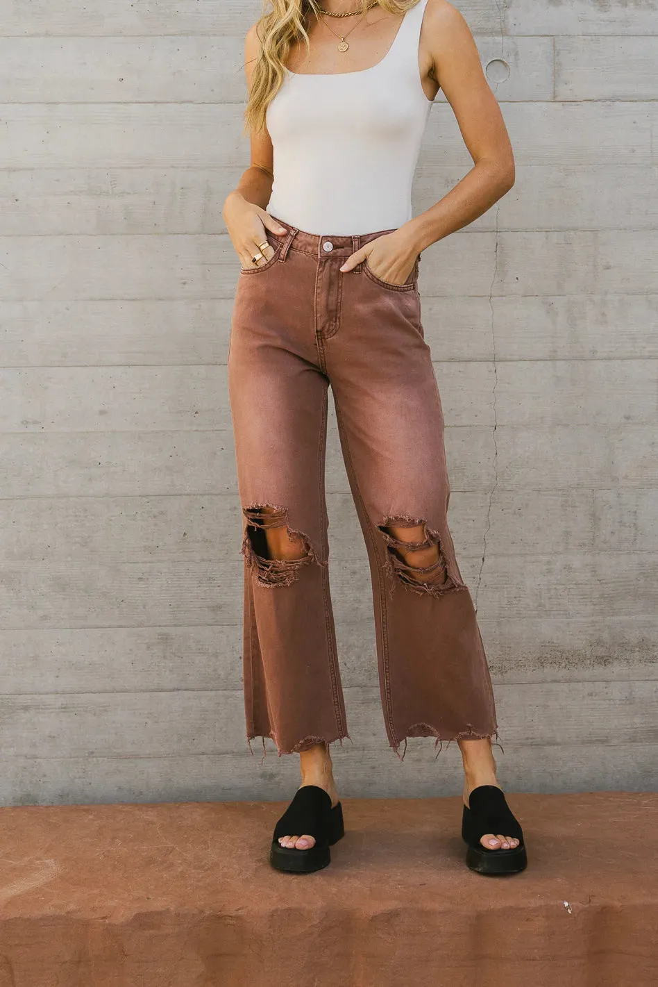 Charlie Distressed Jeans in Mauve