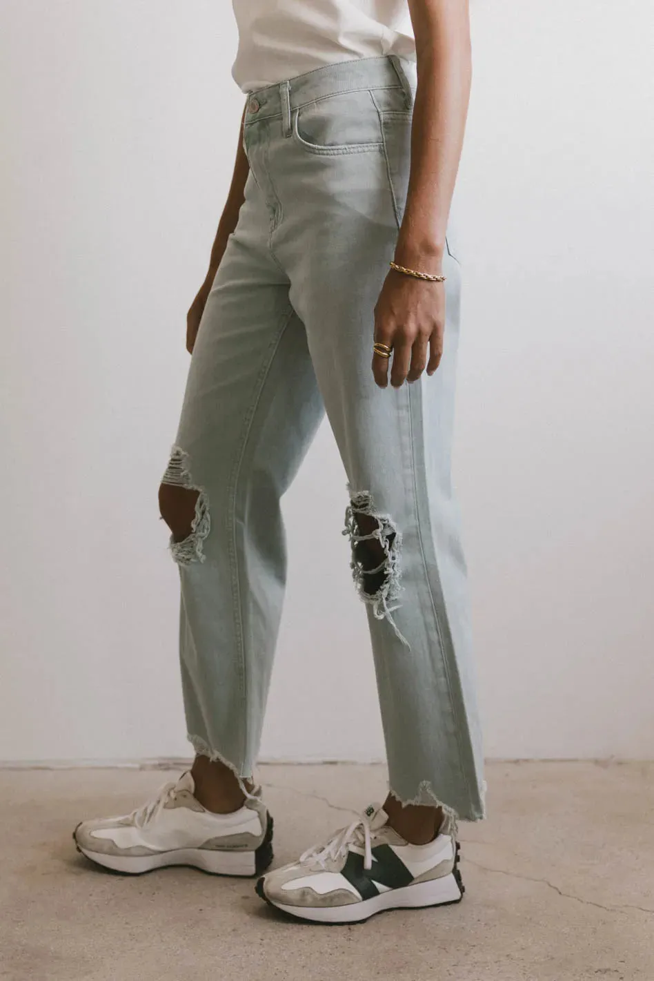 Charlie Distressed Jeans in Seafoam