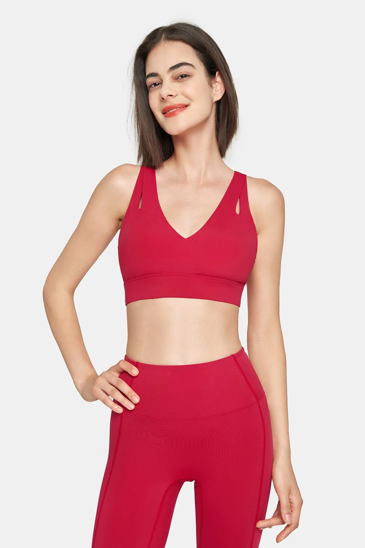 Deep V Shoulder Cutout Sports Bra