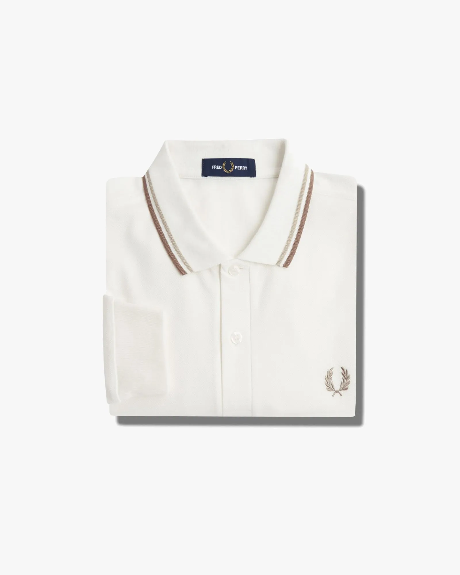 Fred Perry L/S Twin Tipped Polo Shirt - Snow White / Oatmeal / Warm Stone