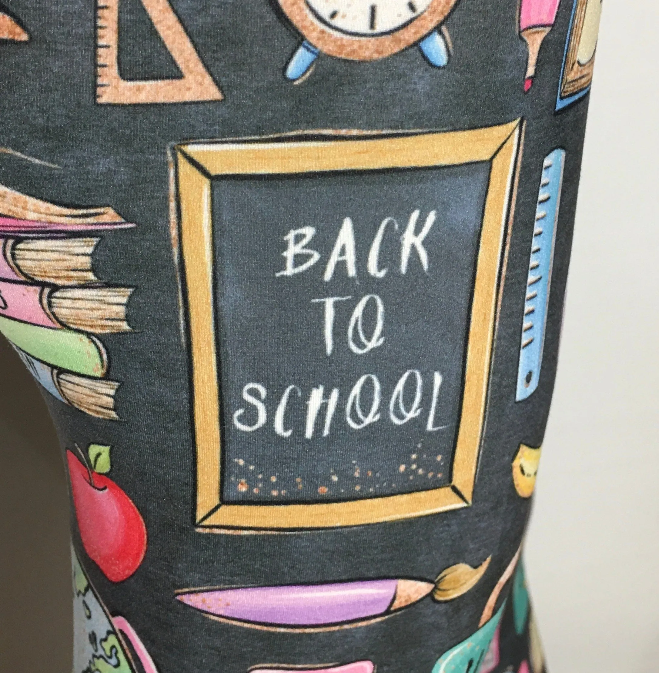 Girls School Themed Student Leggings, Back To School Leggings, Kids Yoga Pants, Sizes S/L, Yoga Waist, Multi Color, Exclusive Leggings