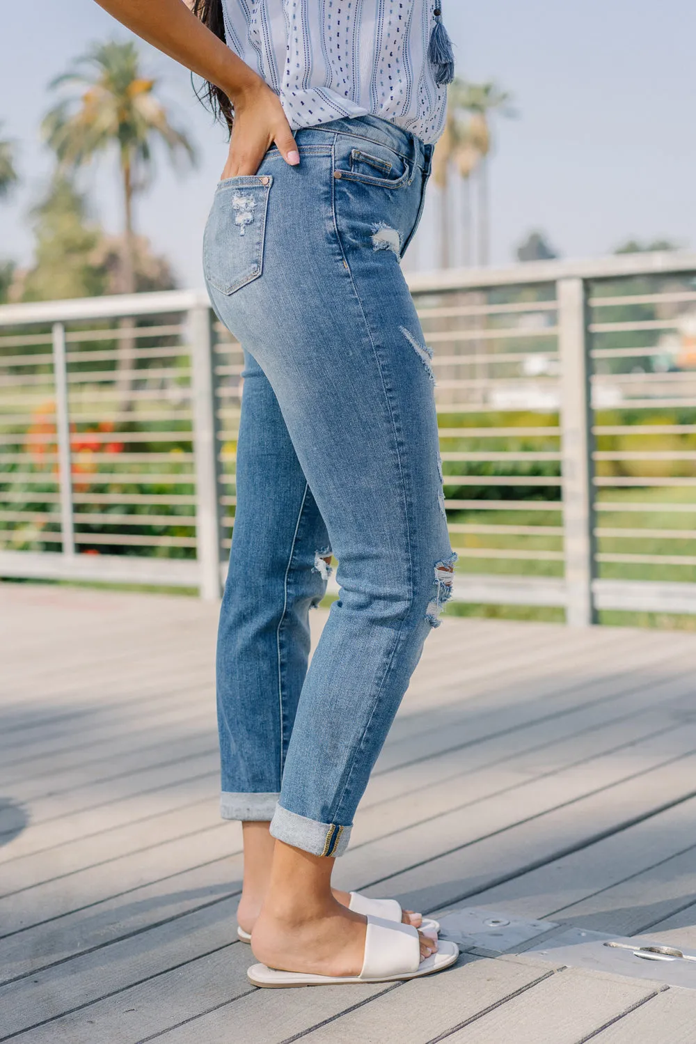 Haylee High Rise Cuffed Boyfriend Ripped Jeans