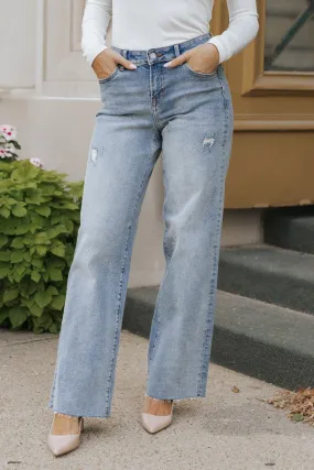 Hidden Medium Wash Distressed Dad Jeans