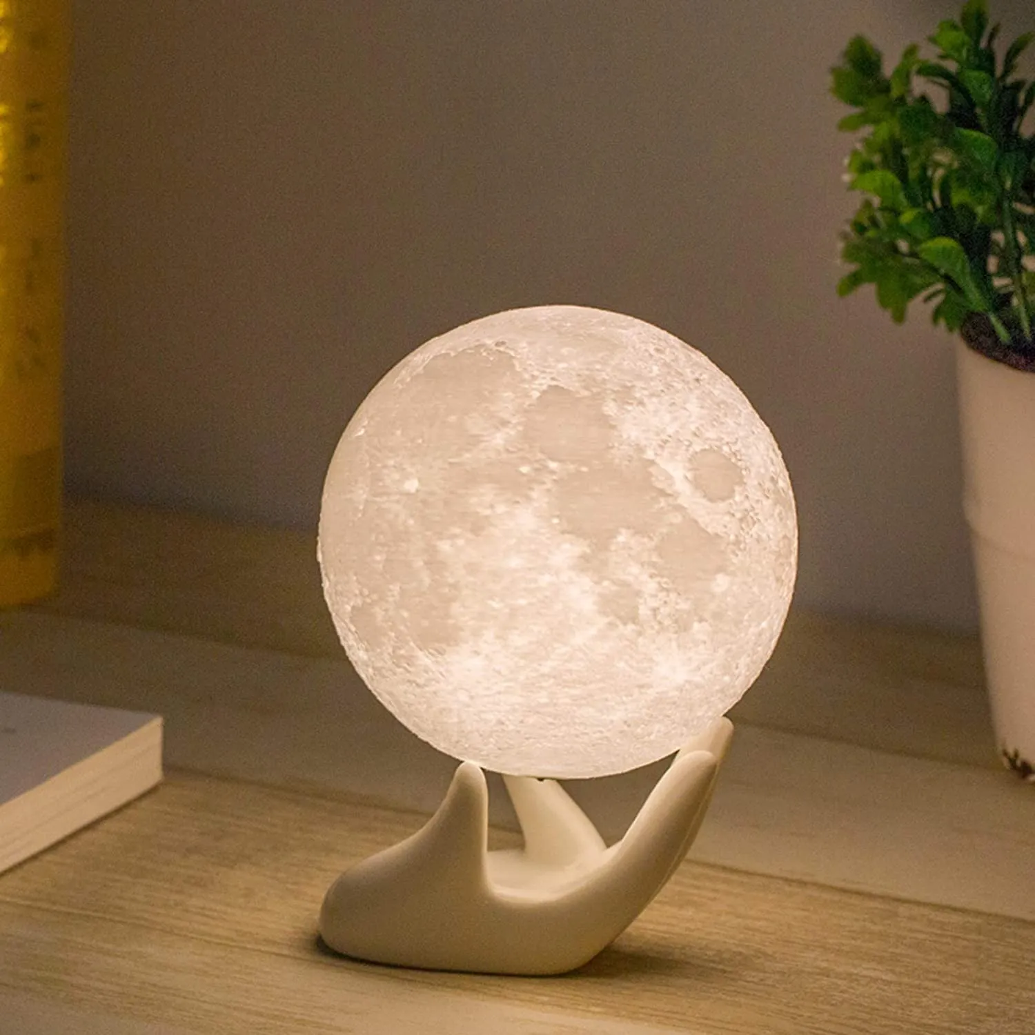 Lamp Moon light for Kids Gift for Women USB Charging and Touch Control Brightness 3D Printed Warm and Cool White (3.5In )