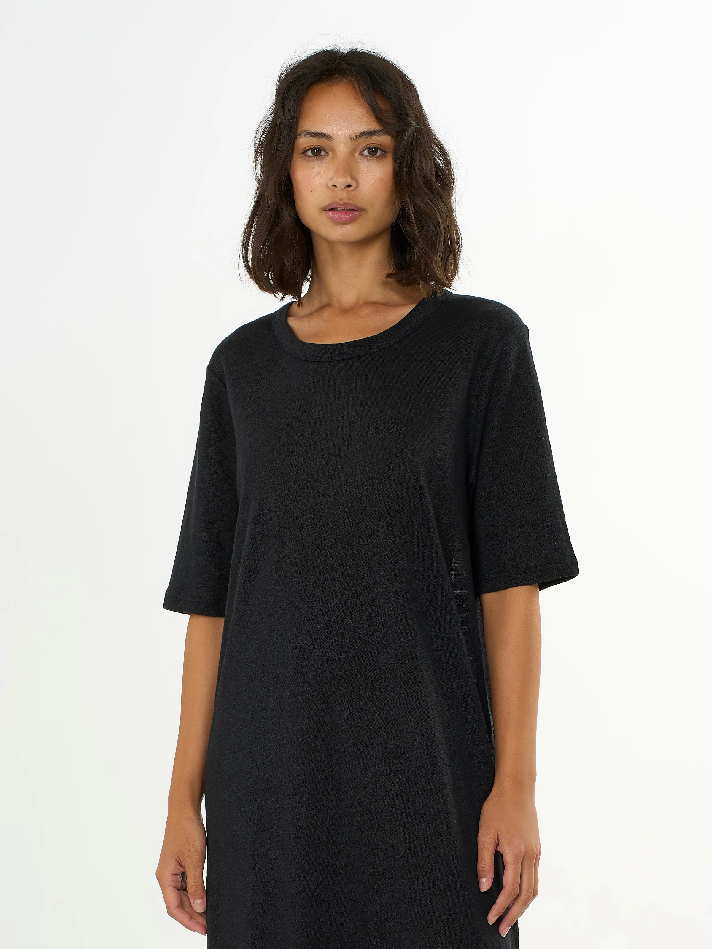 Linen short sleeved t-shirt dress - Black Jet