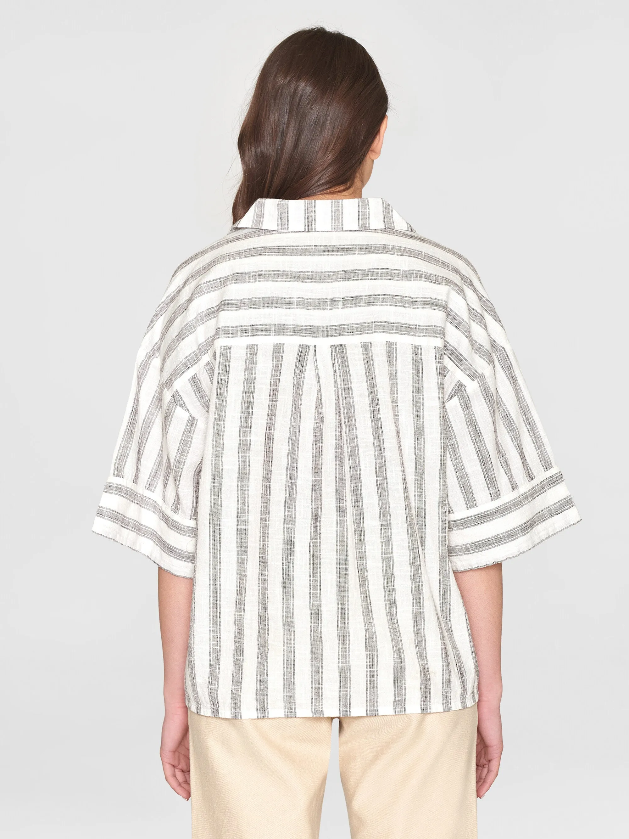 Loose multicolored stripe short sleeved shirt - - GOTS/Vegan - Brown stripe