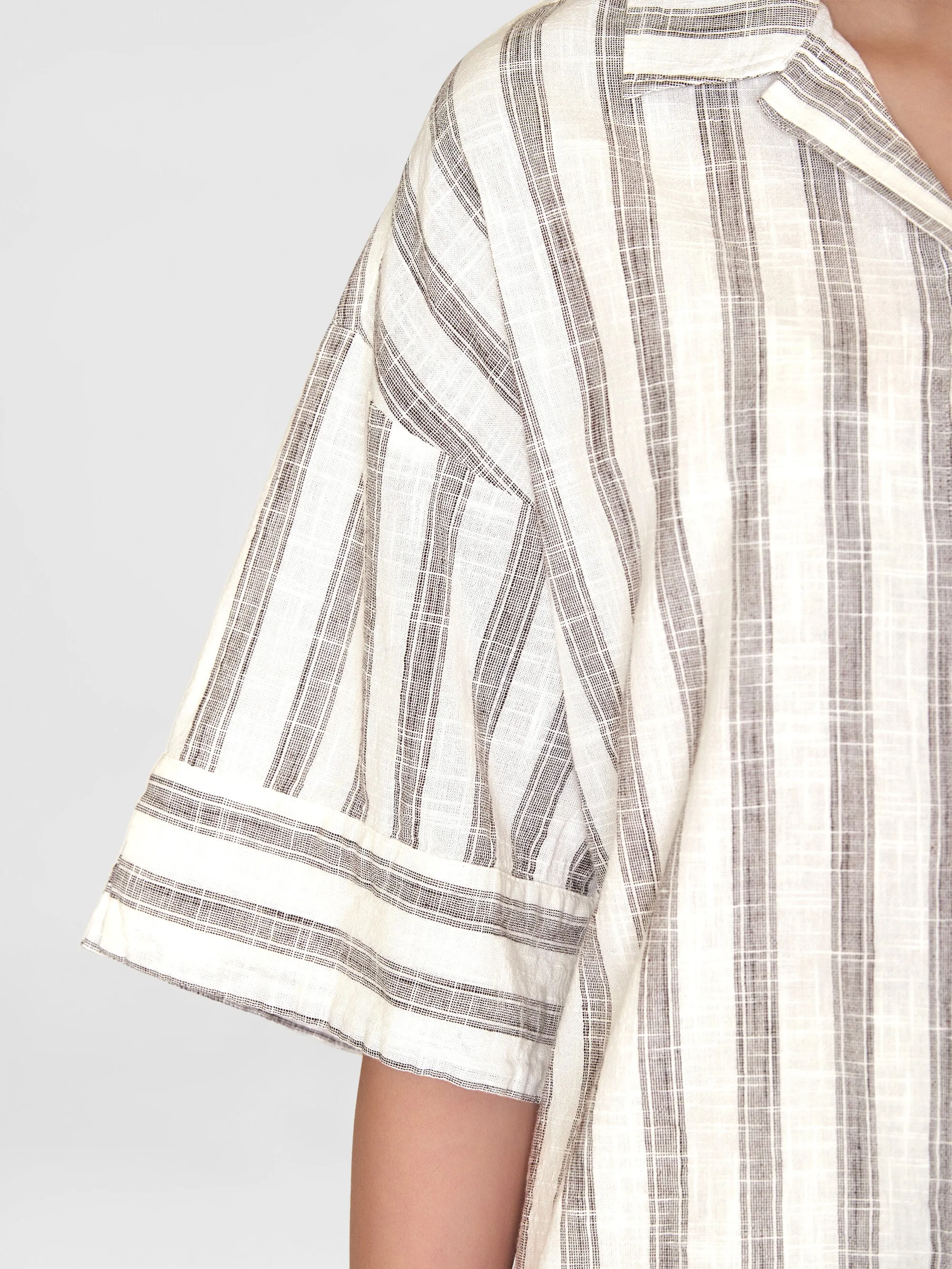 Loose multicolored stripe short sleeved shirt - - GOTS/Vegan - Brown stripe