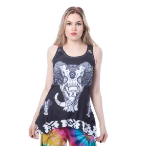 MANDALA ELEPHANT LACE PANEL VEST - BLACK/WHITE