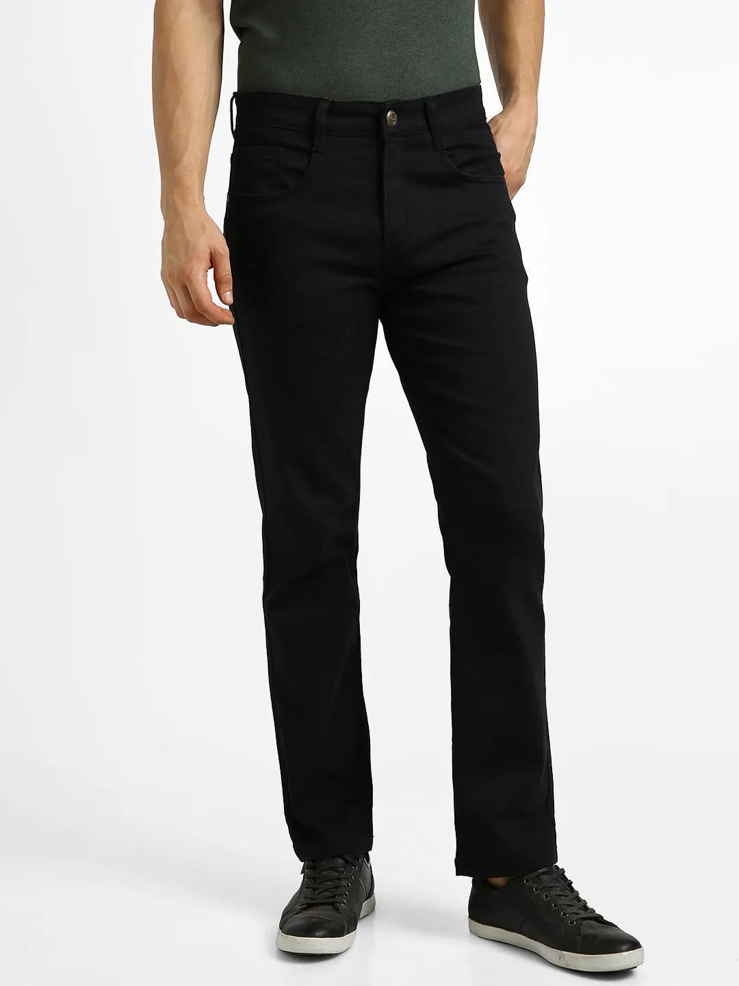 Men Black Regular Fit Washed Jeans Stretchable