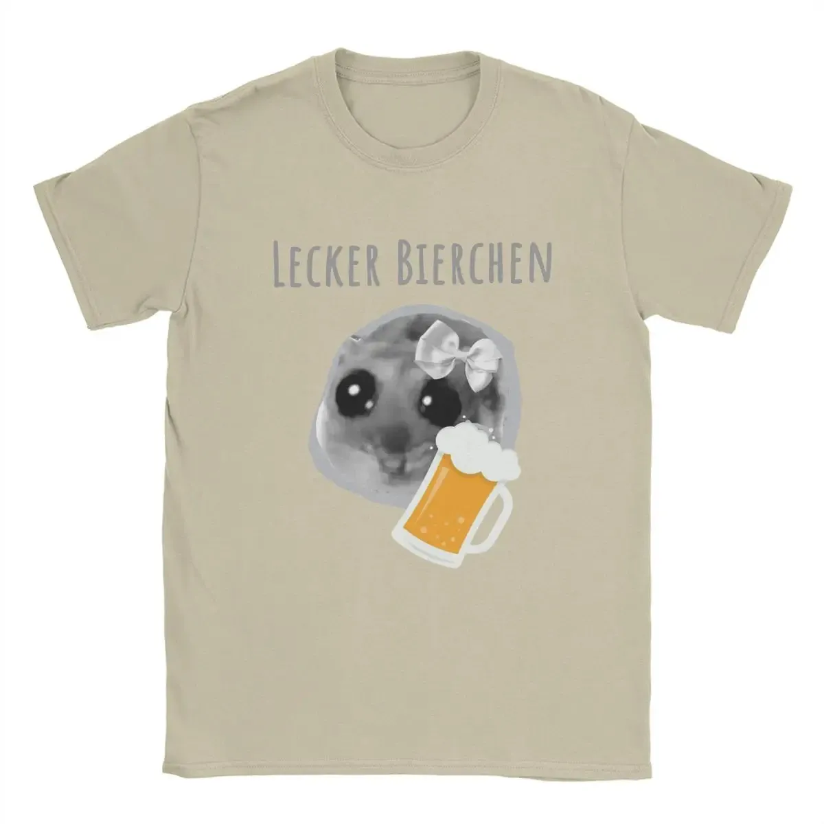 Men T-Shirts Delicious Beer Sad Hamster Funny Cotton Tees Short Sleeve Tiktoc Meme Humor Kawaii T Shirts Round Neck merchandise