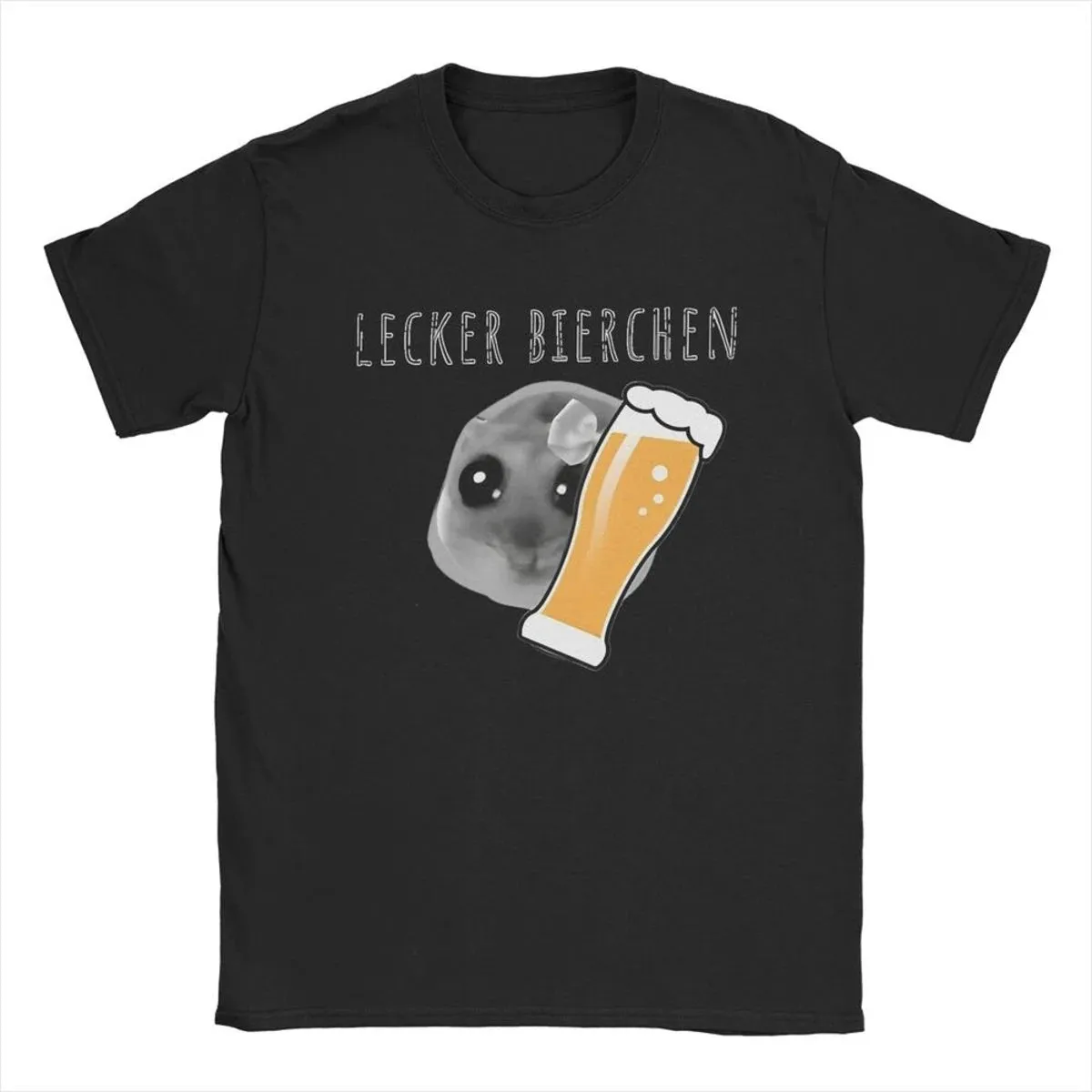 Men T-Shirts Delicious Beer Sad Hamster Funny Cotton Tees Short Sleeve Tiktoc Meme Humor Kawaii T Shirts Round Neck merchandise