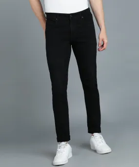 Men's Black Regular Fit Washed Jeans Stretchable