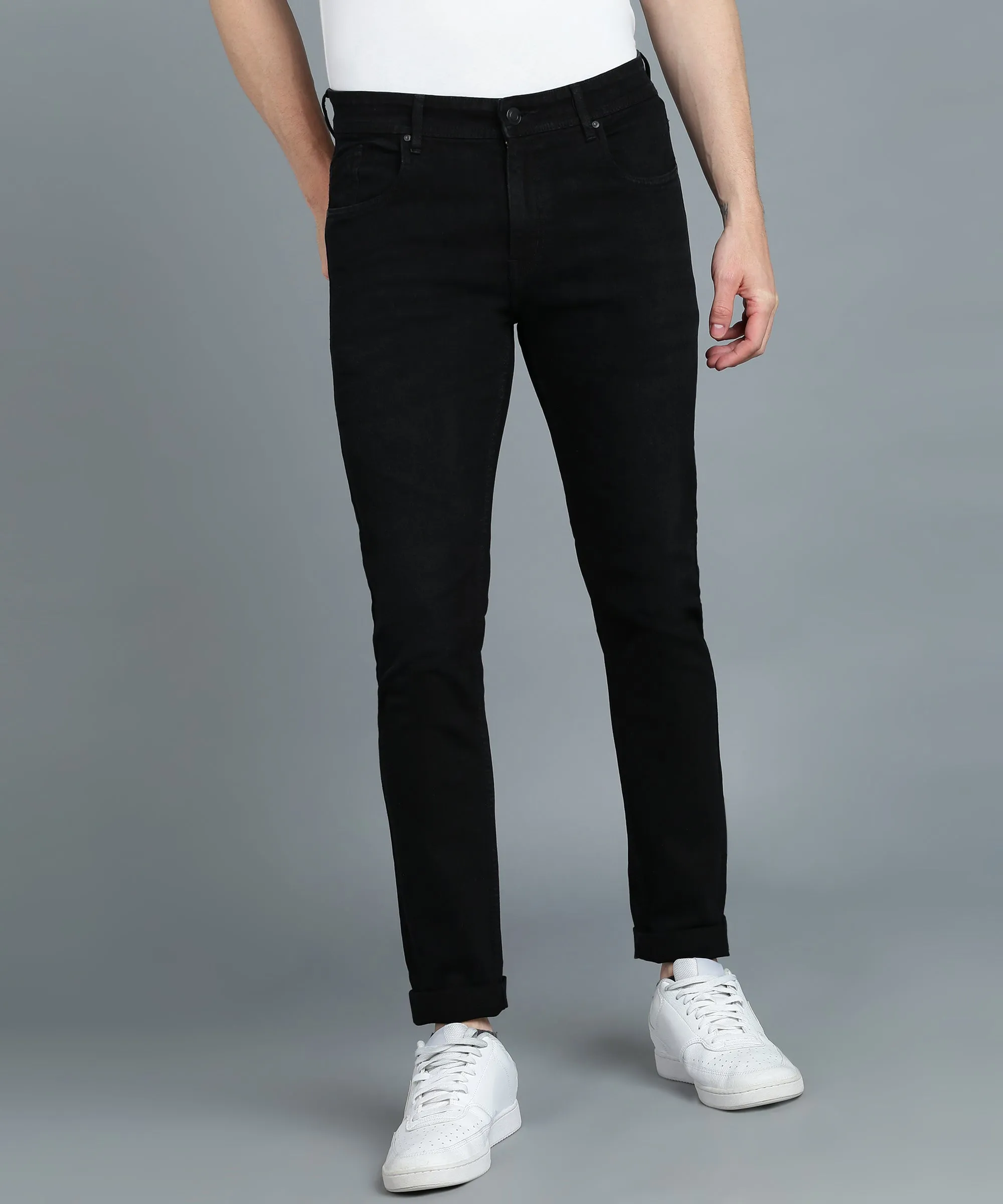 Men's Black Regular Fit Washed Jeans Stretchable