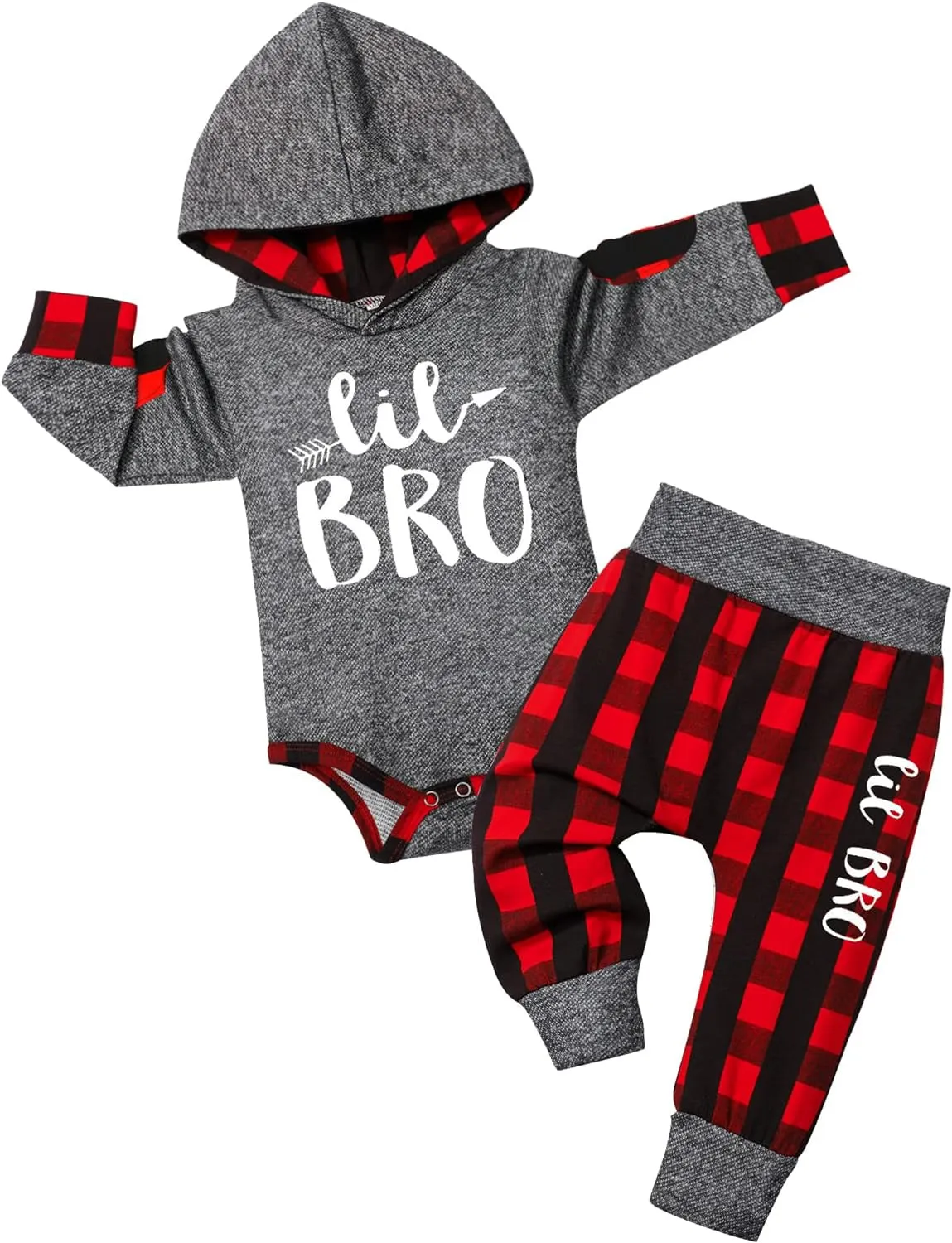 Newborn Baby Boy  Plaid Letter Print Long Sleeve Hoodies   Long Pants 2PCS Fall Winter Outfits Set