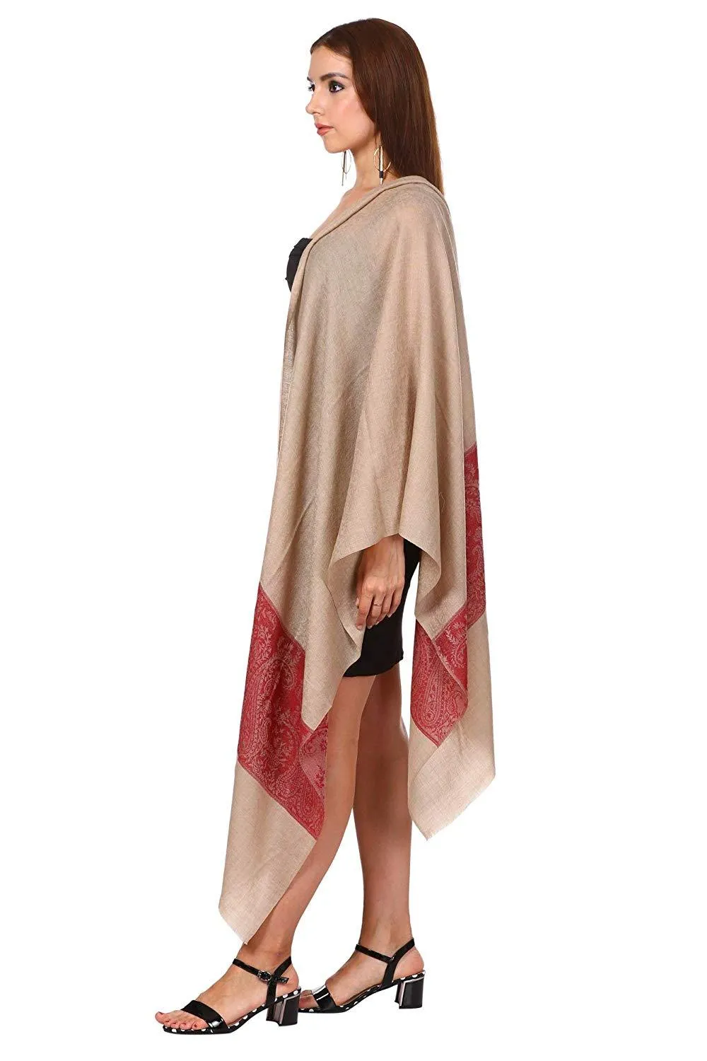 Pashtush Fine Wool Luxury Jacquard Design Scarf, Stole, Extra Fine Blended , Soft And Warm