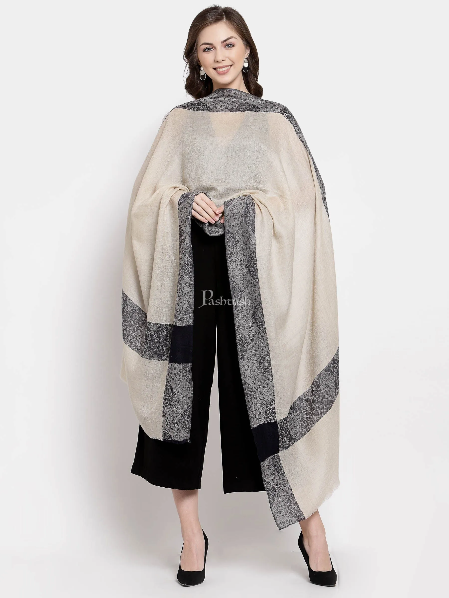 Pashtush Fine Wool Reversible Stole, Extra Soft, Warm And Light