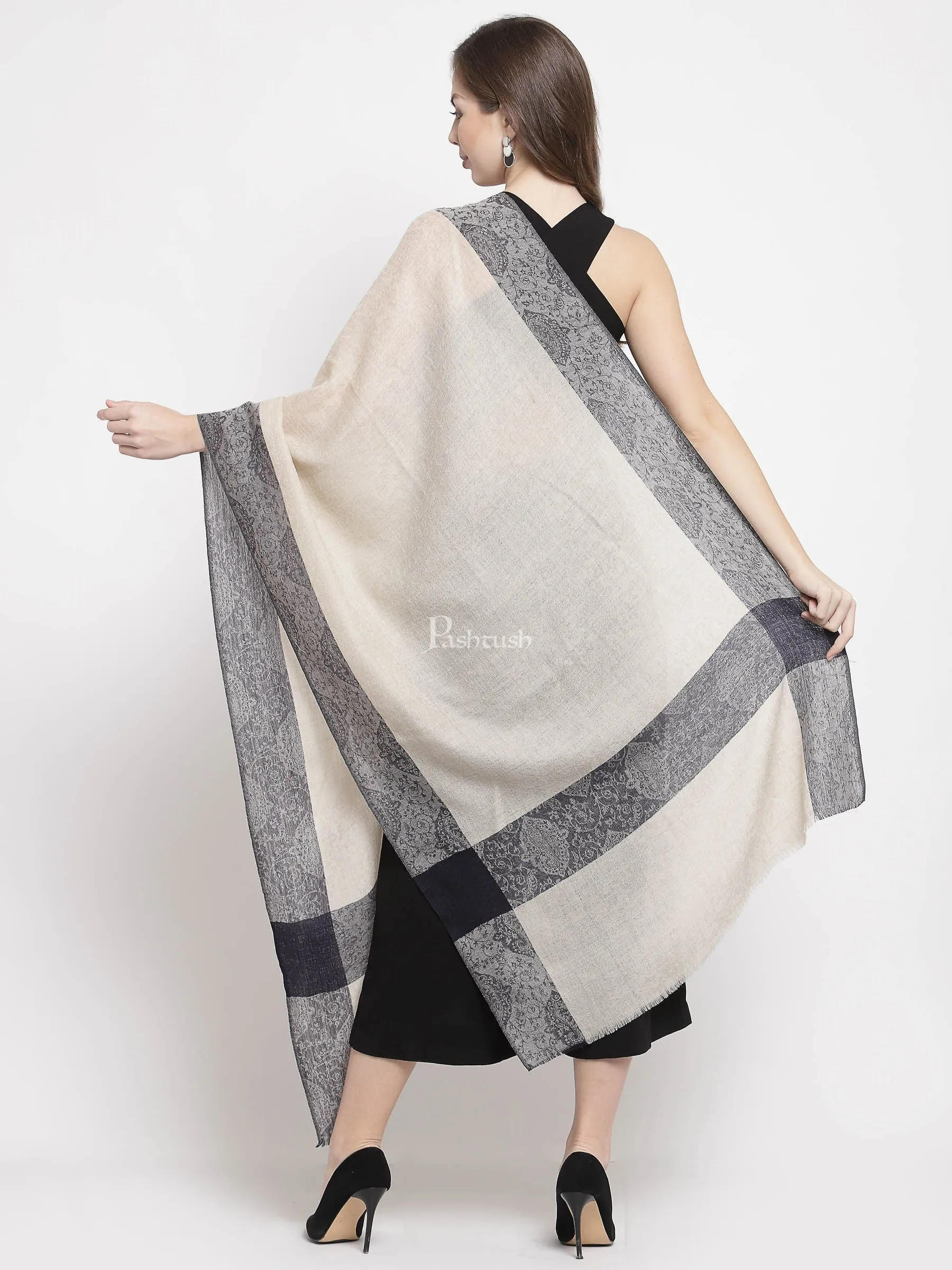 Pashtush Fine Wool Reversible Stole, Extra Soft, Warm And Light