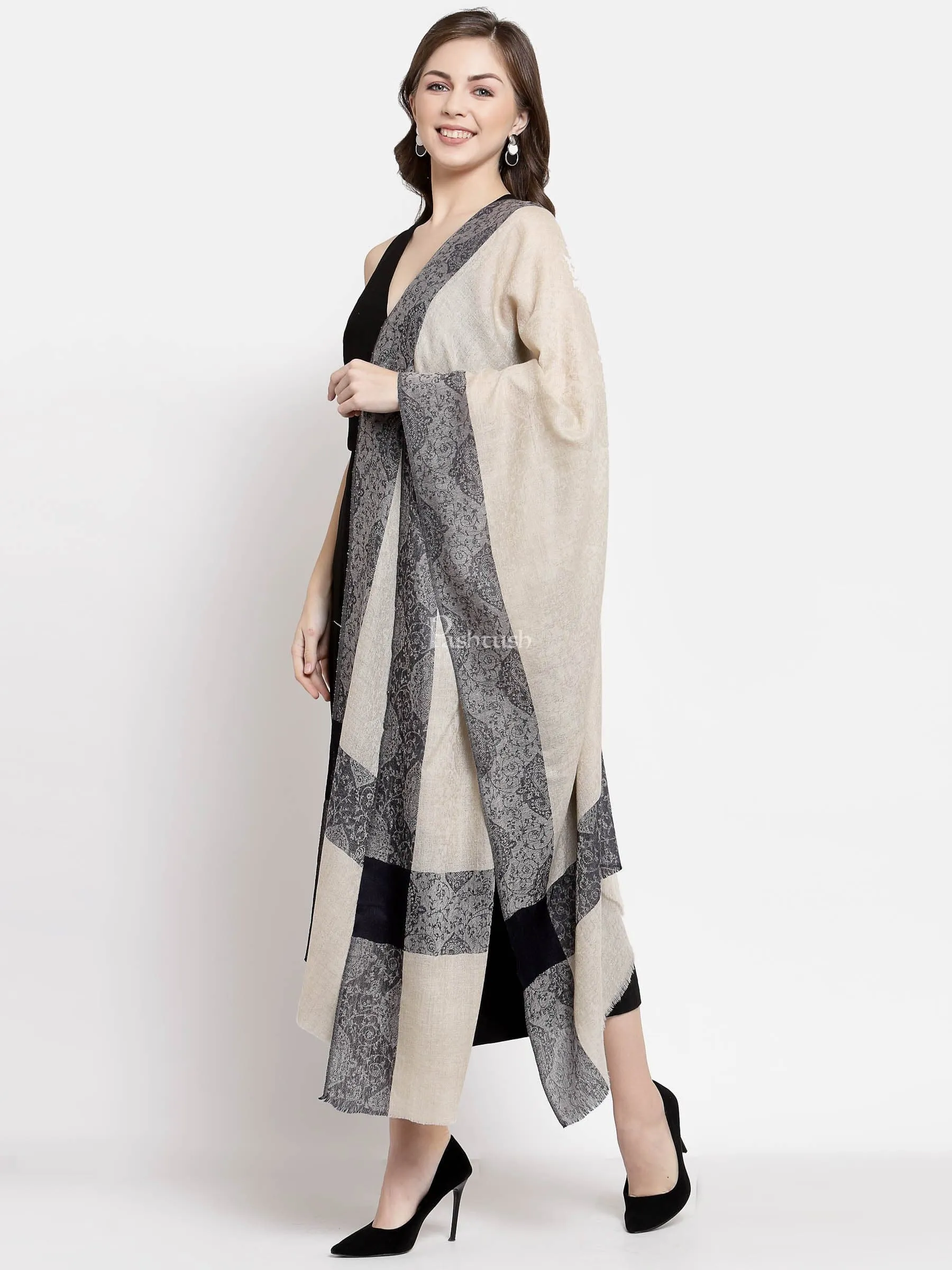 Pashtush Fine Wool Reversible Stole, Extra Soft, Warm And Light