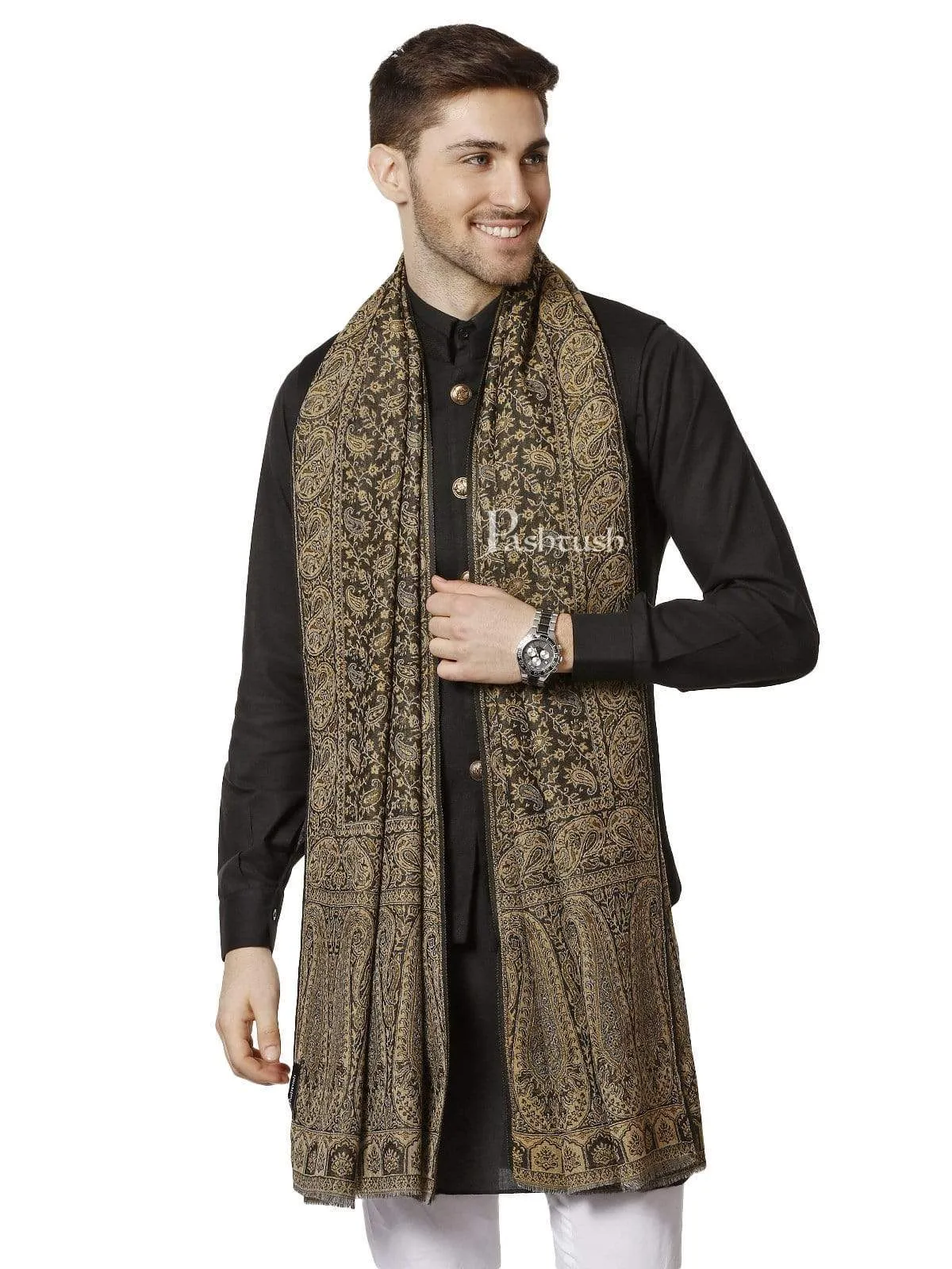 Pashtush Mens Ethic Stole, Fine Wool, Soft And Warm, Earthy Hues