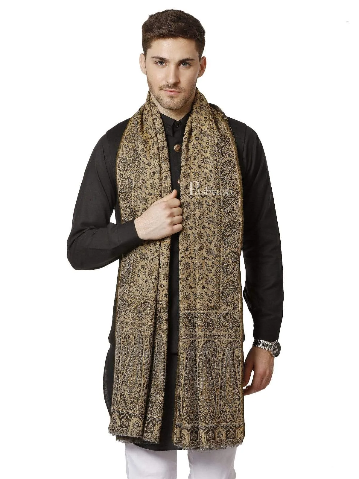 Pashtush Mens Ethic Stole, Fine Wool, Soft And Warm, Earthy Hues