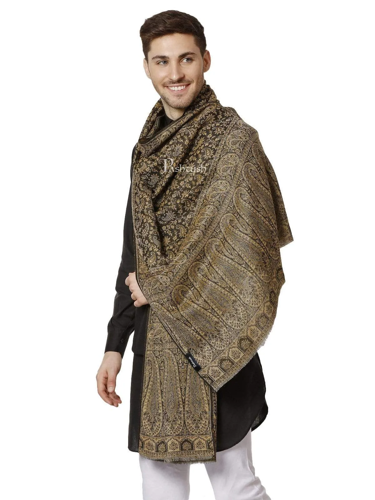 Pashtush Mens Ethic Stole, Fine Wool, Soft And Warm, Earthy Hues