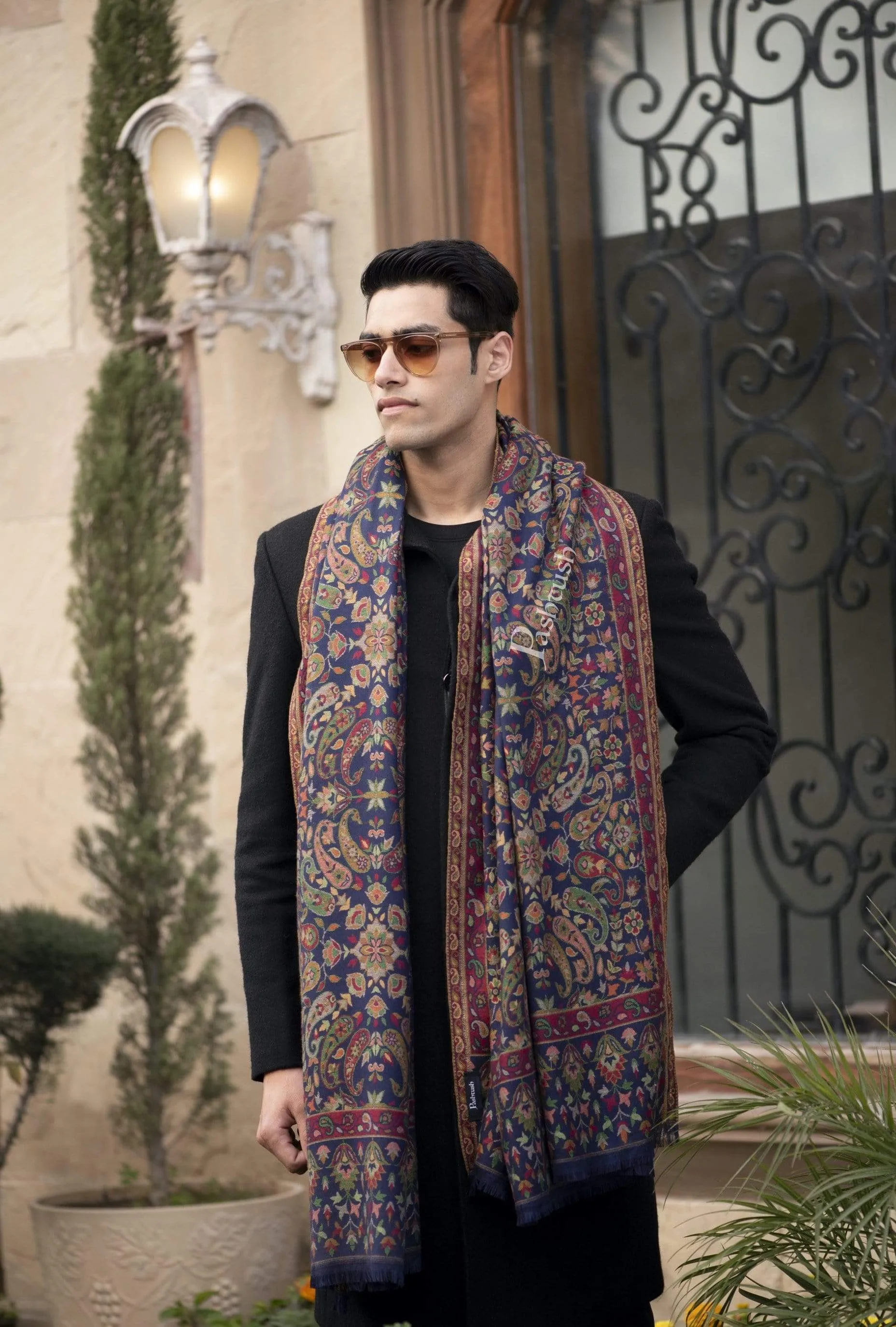 Pashtush Mens Ethnic Stole, Faux Pashmina, Soft And Warm, Deep Blue