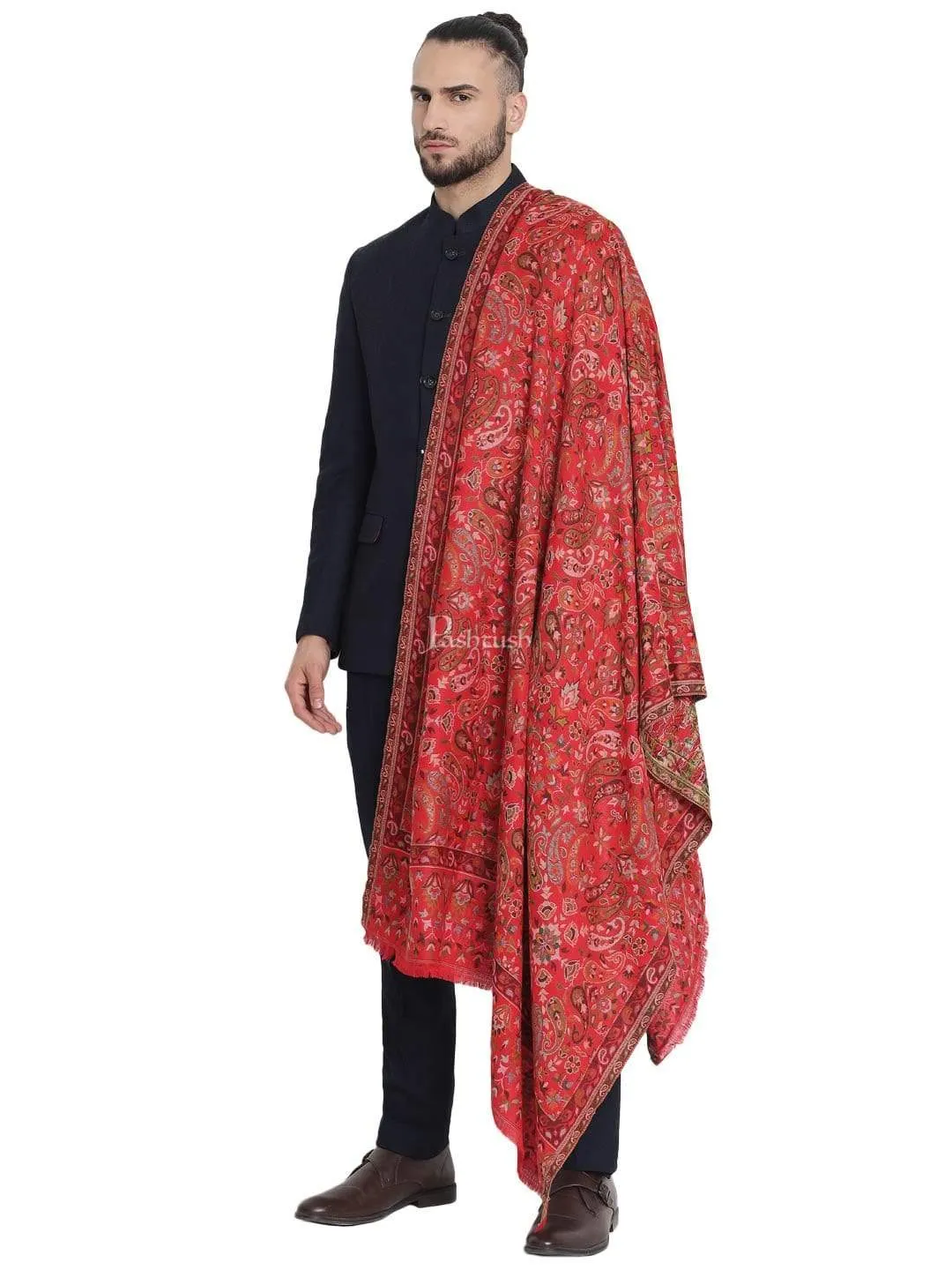 Pashtush Mens Ethnic Stole, Faux Pashmina, Soft And Warm, Multi Coloured