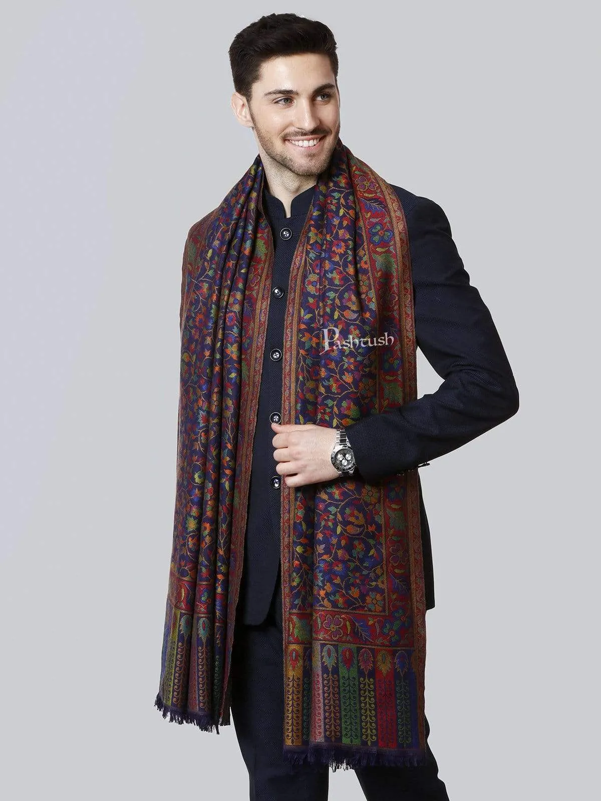 Pashtush Mens Ethnic Stole, Faux Pashmina, Soft And Warm, Multi Coloured