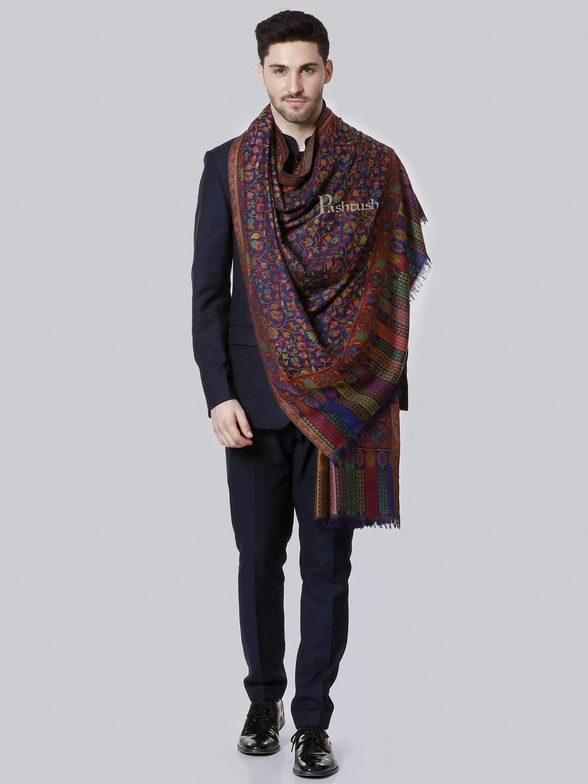 Pashtush Mens Ethnic Stole, Faux Pashmina, Soft And Warm, Multi Coloured