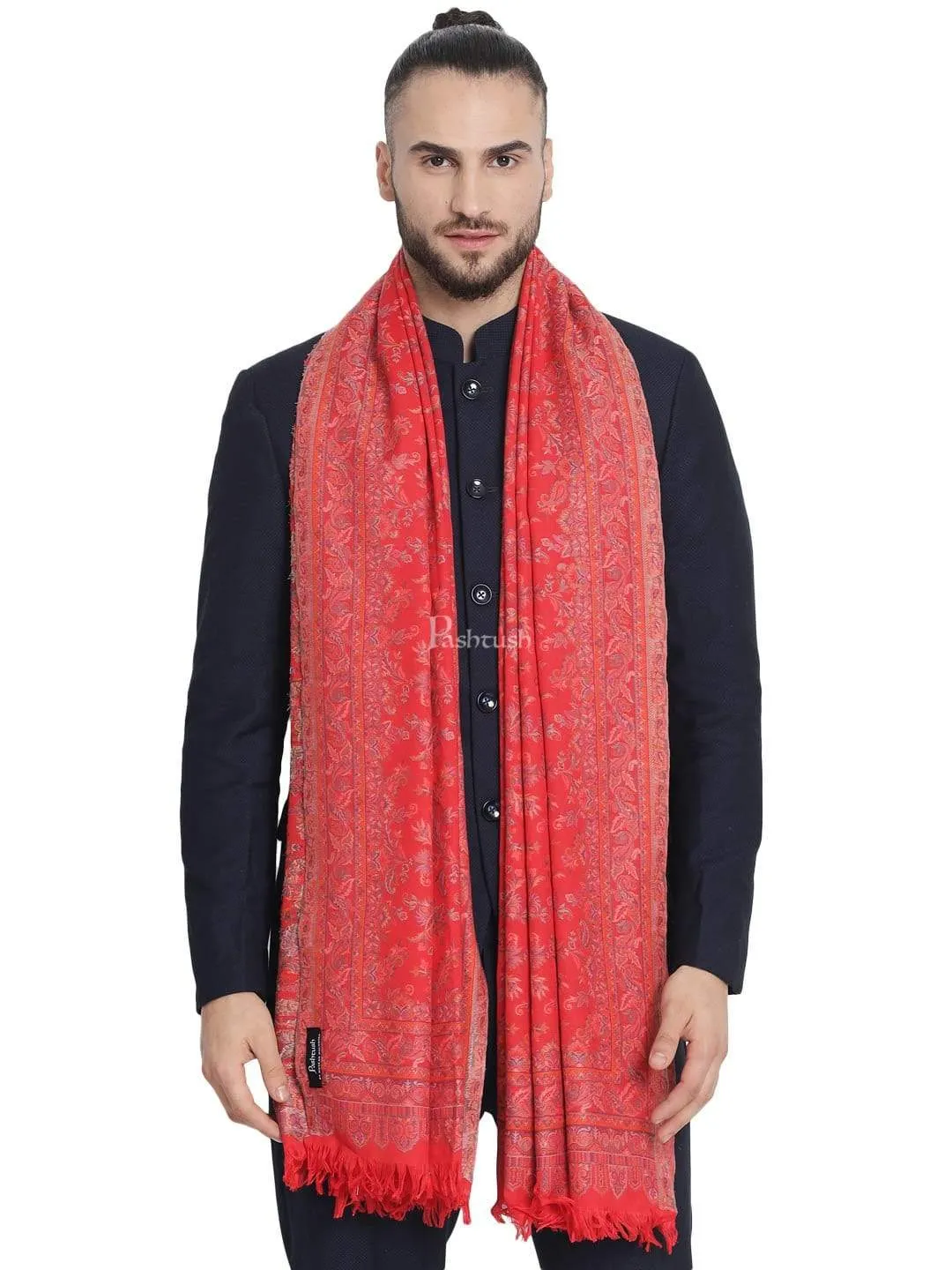 Pashtush Mens Ethnic Stole, Faux Pashmina, Soft And Warm (Scarlet Red)