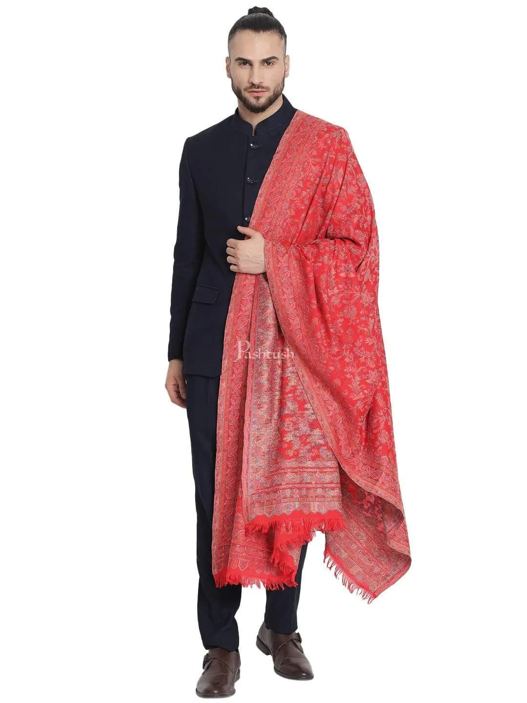 Pashtush Mens Ethnic Stole, Faux Pashmina, Soft And Warm (Scarlet Red)